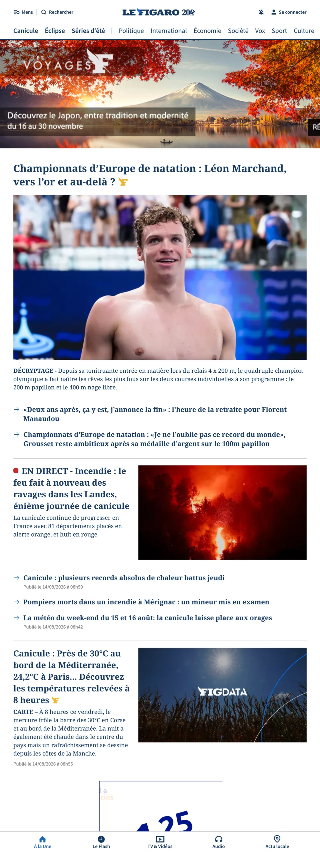 Screenshot of the Le Figaro front page