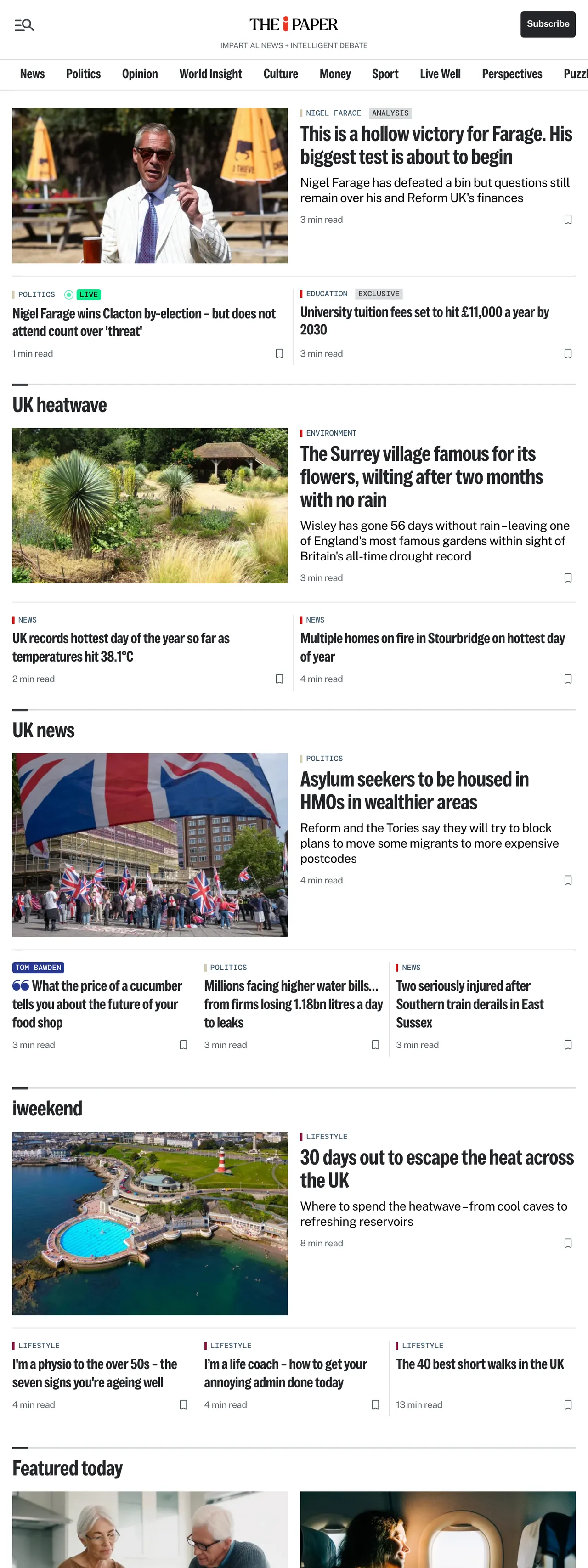 Screenshot of the The i Paper front page