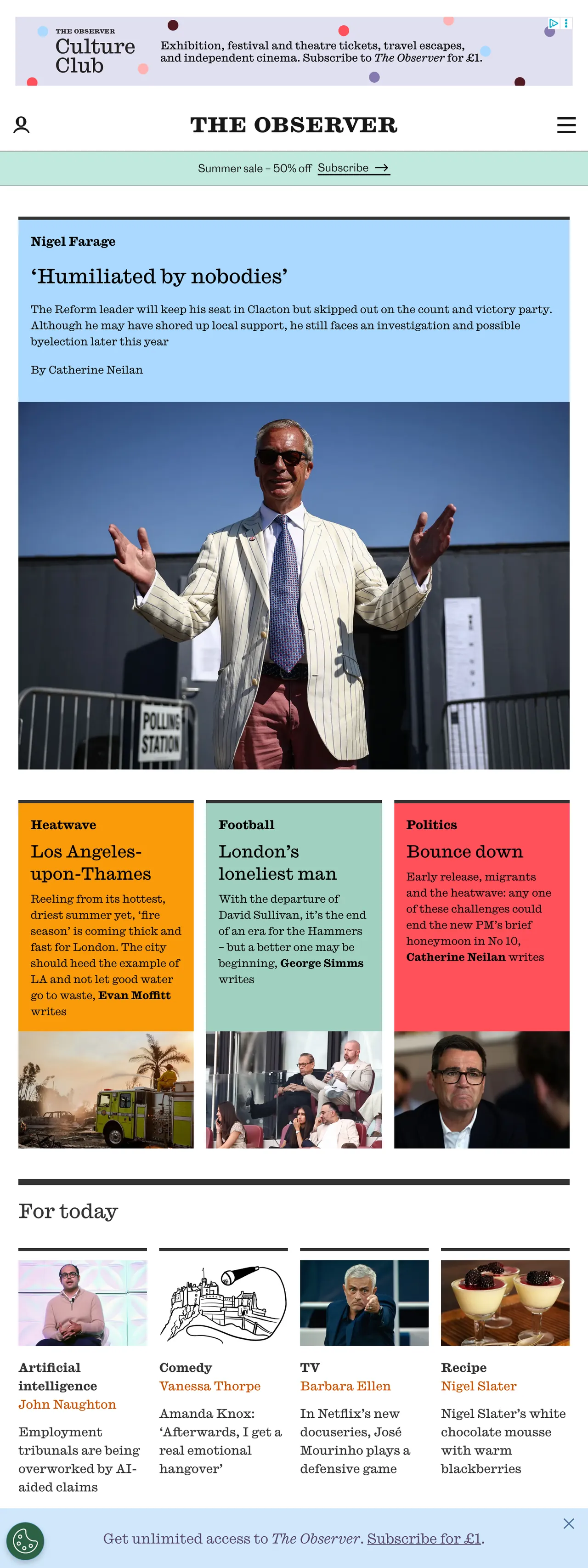 Screenshot of the The Observer front page