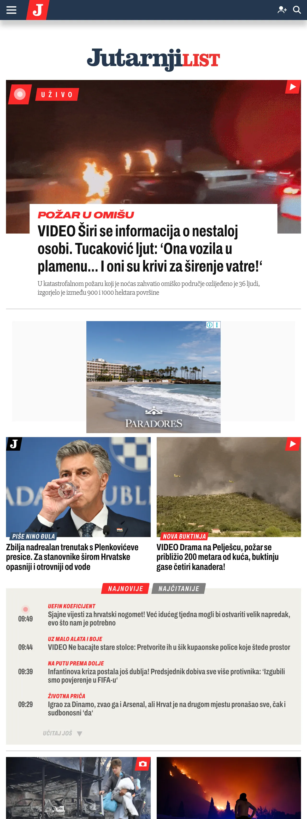Screenshot of the Jutarnji list front page