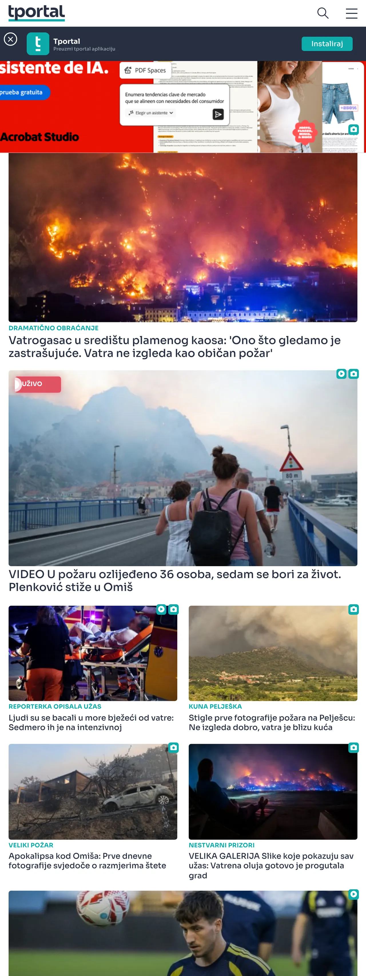 Screenshot of the tportal front page