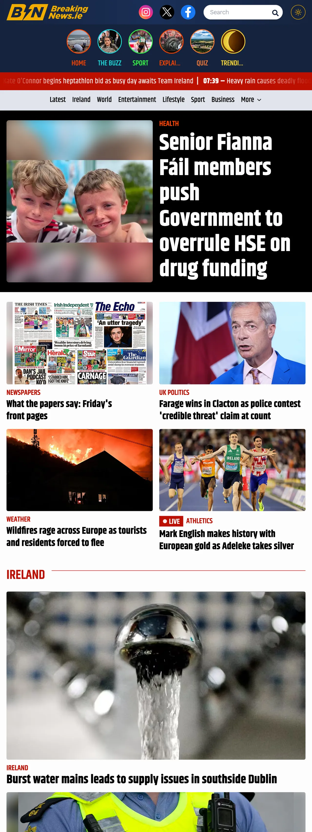 Screenshot of the BreakingNews.ie front page