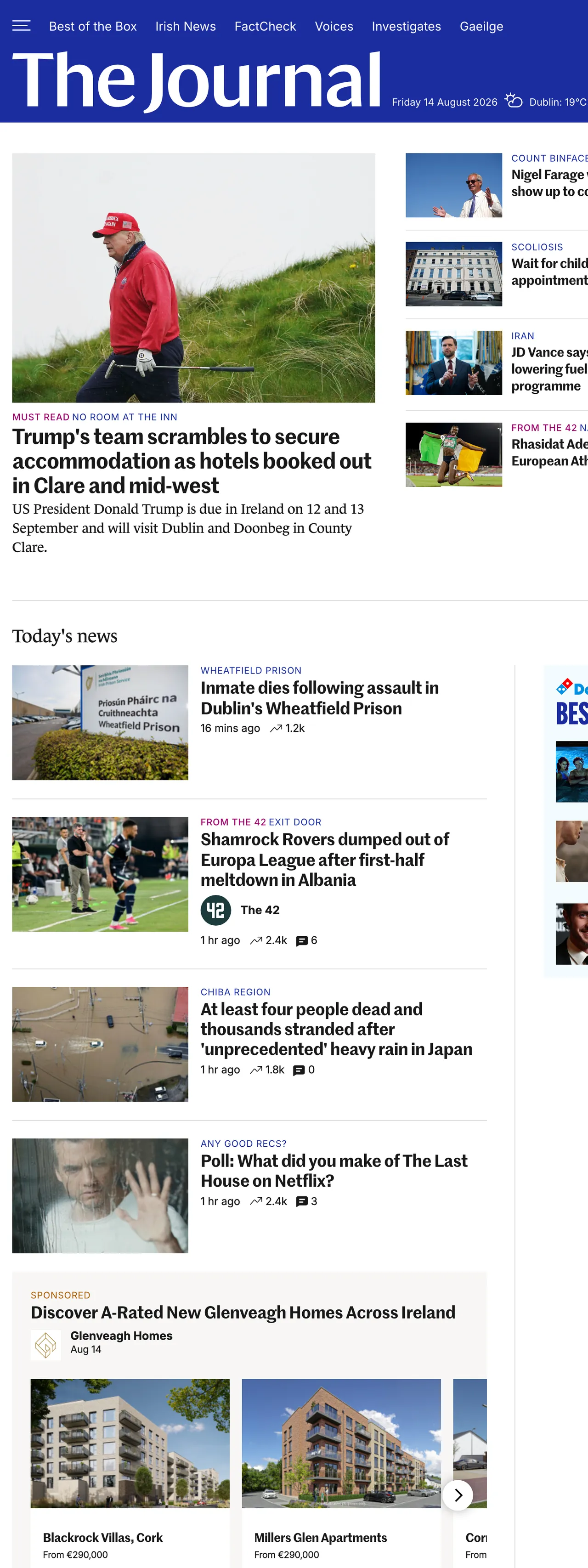 Screenshot of the TheJournal.ie front page