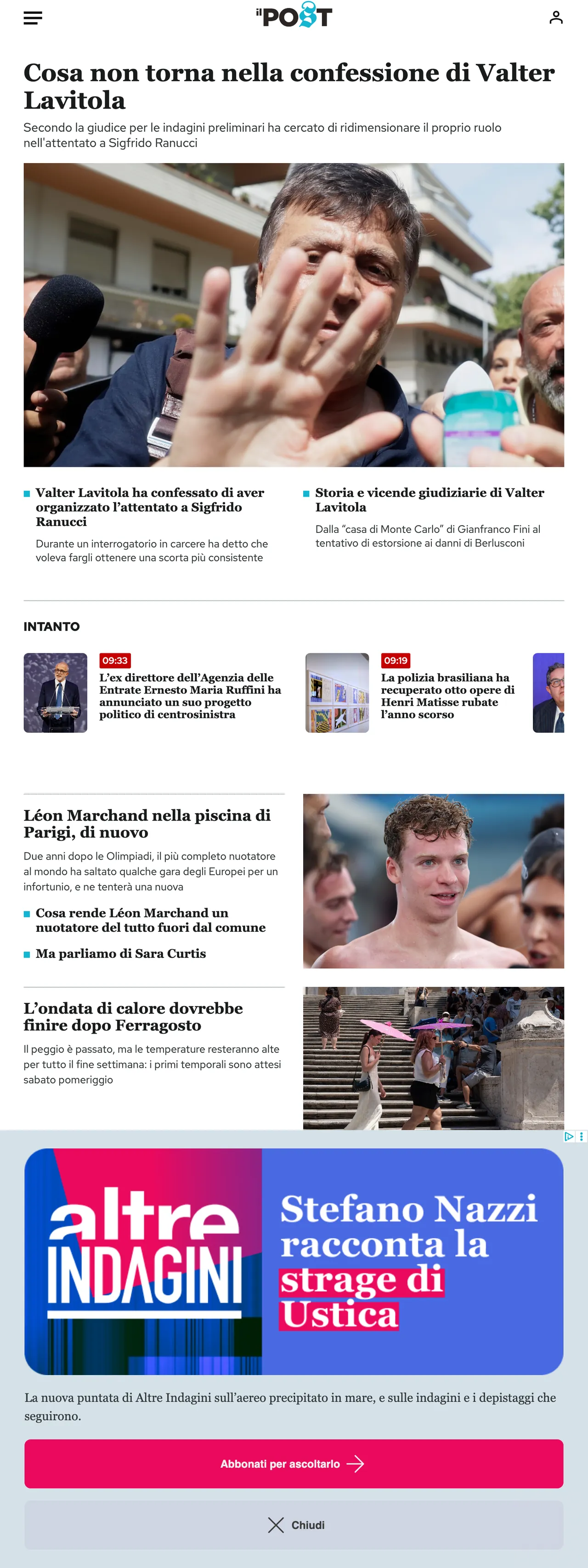 Screenshot of the Il Post front page