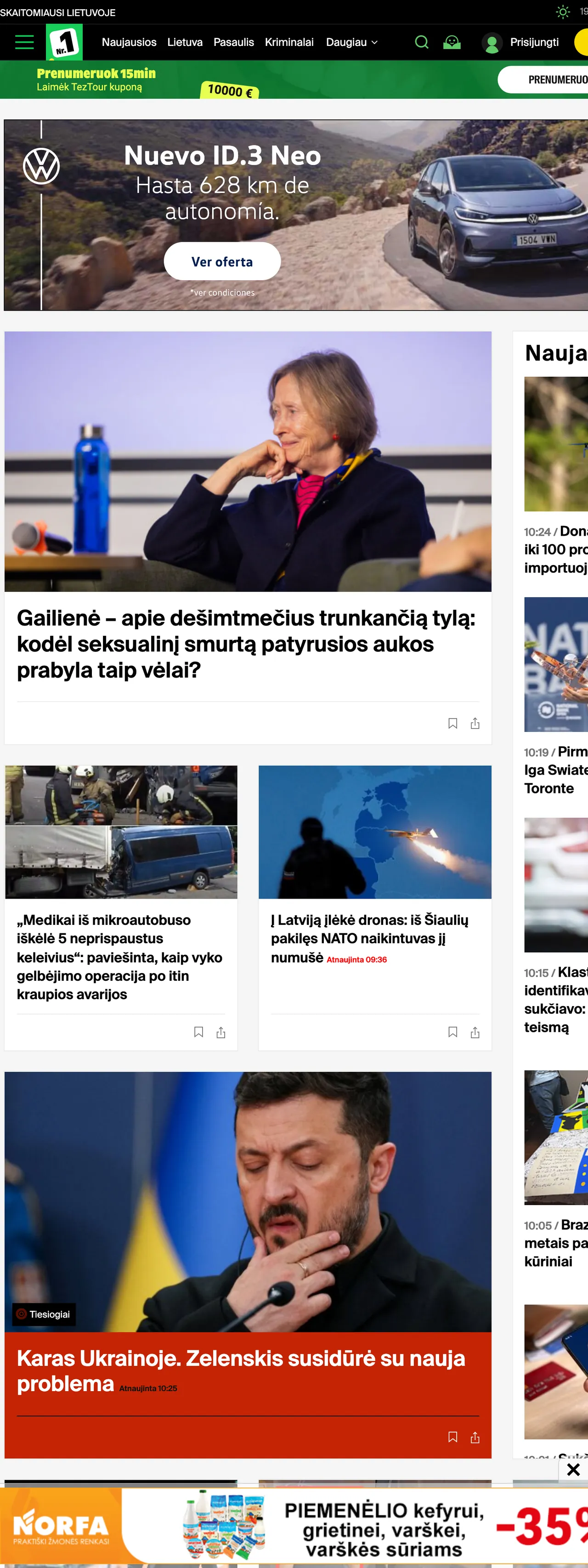 Screenshot of the 15min front page