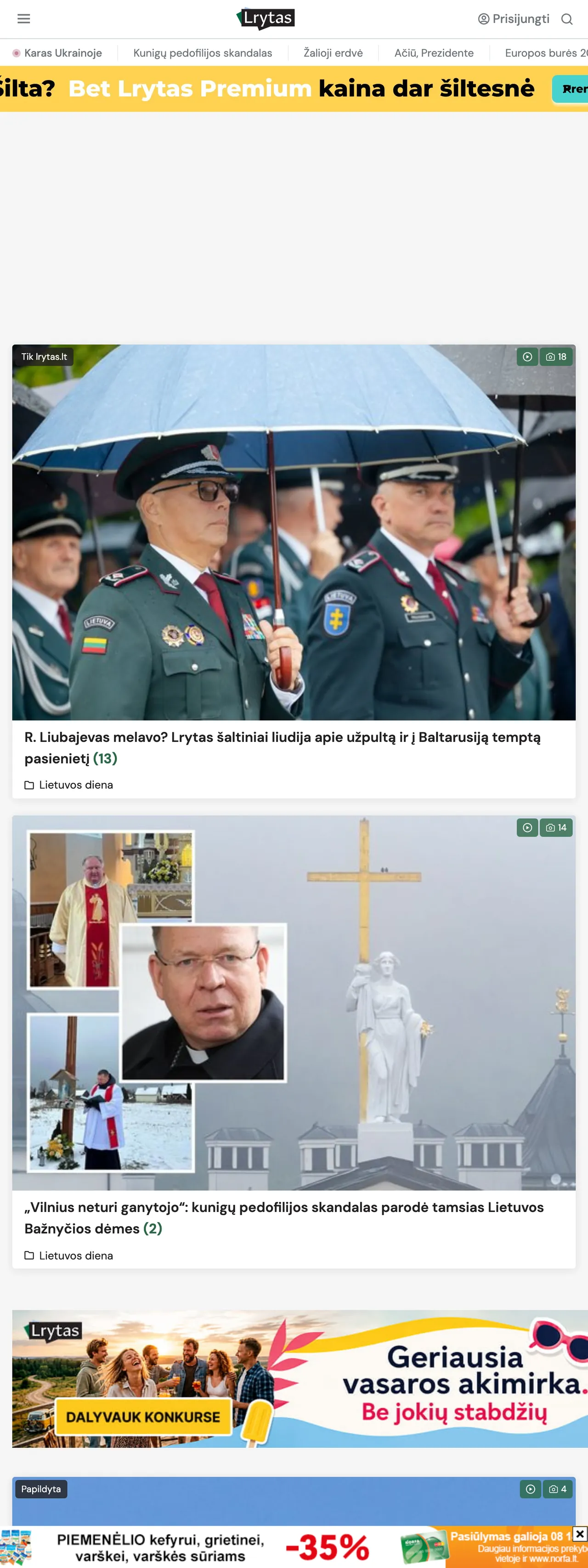 Screenshot of the Lrytas front page