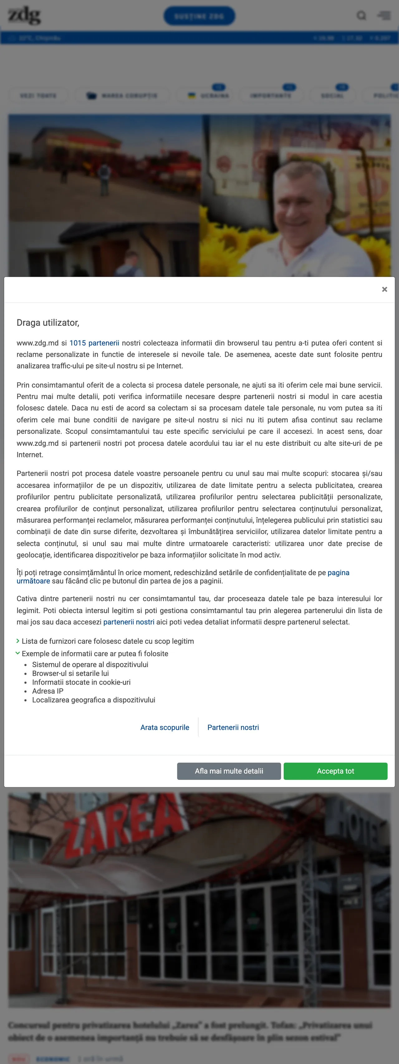 Screenshot of the Ziarul de Gardă front page