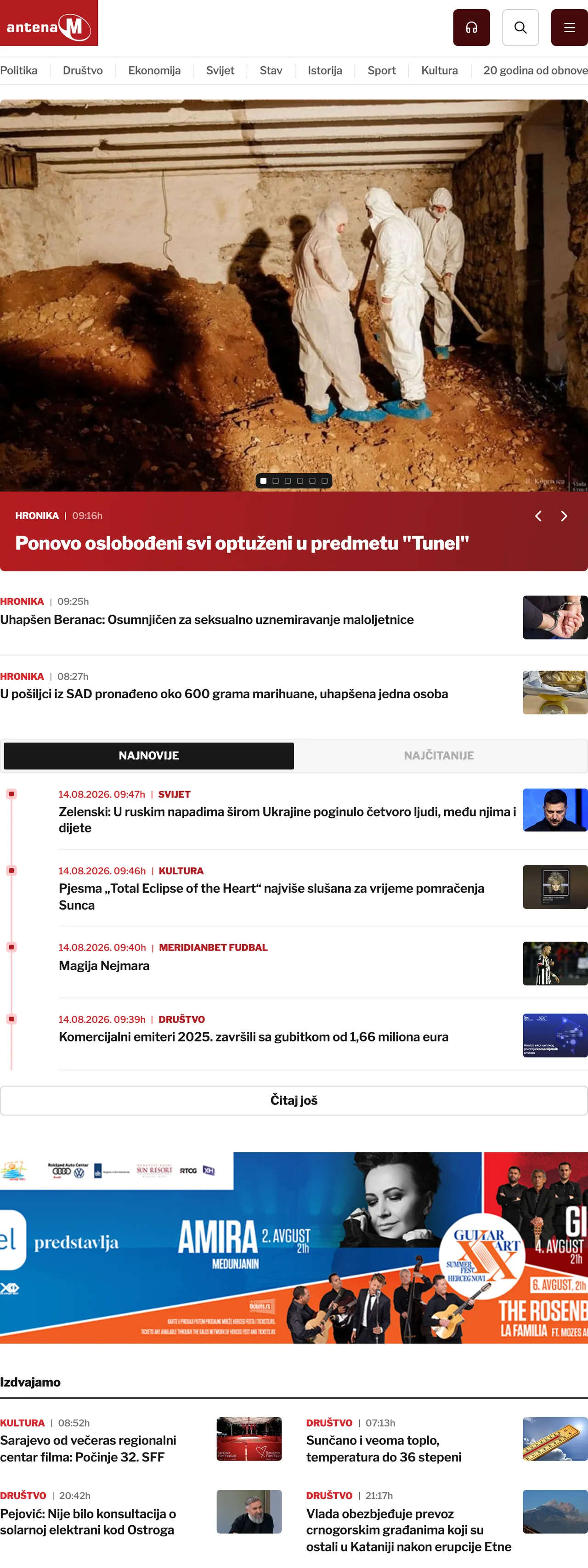 Screenshot of the Antena M front page