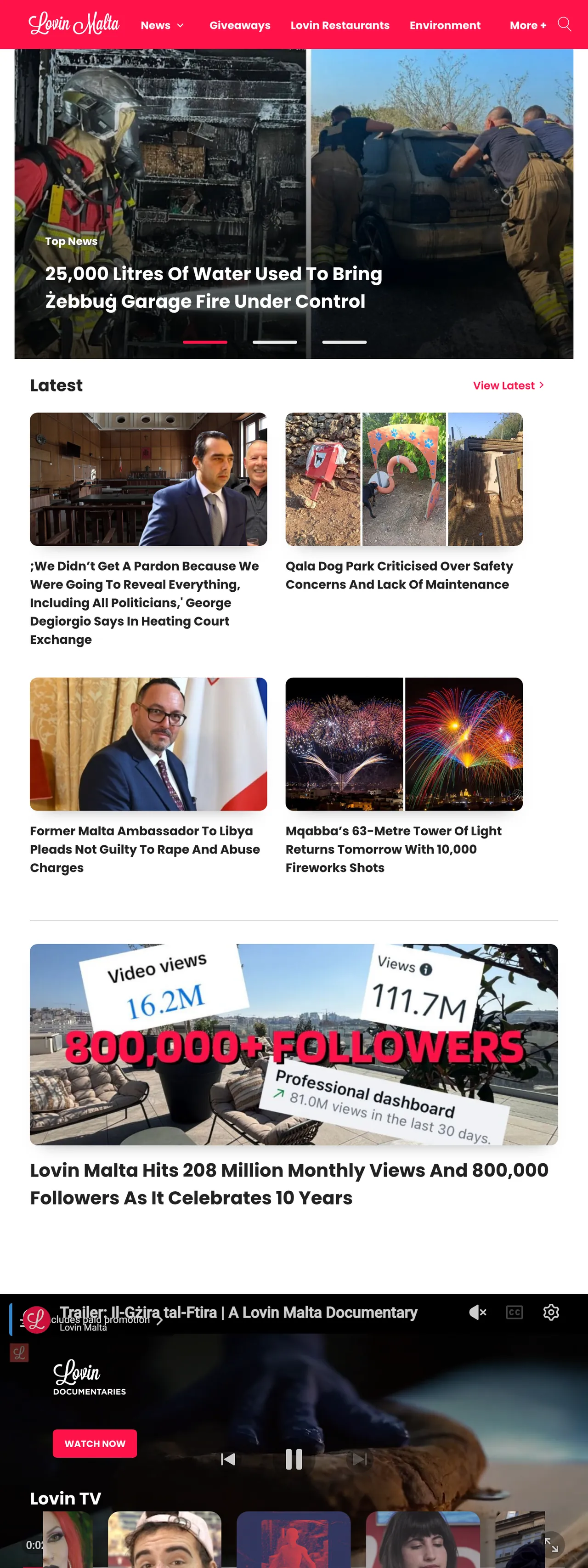Screenshot of the Lovin Malta front page