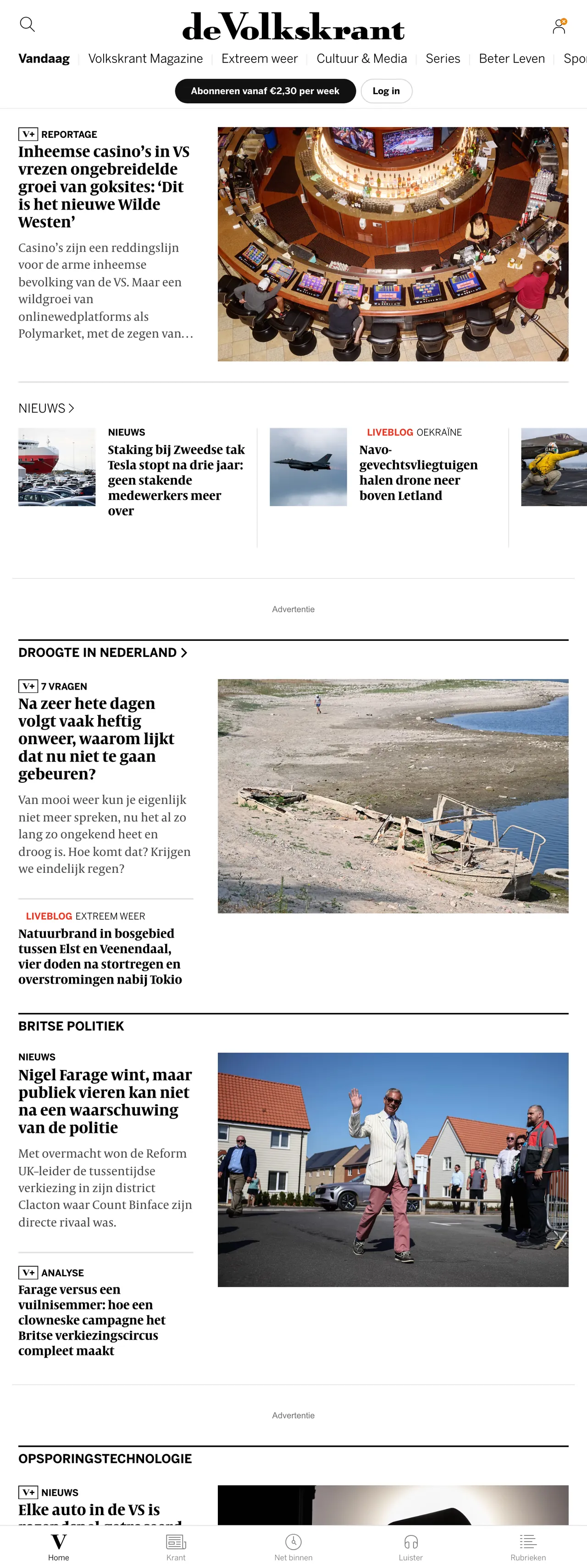 Screenshot of the de Volkskrant front page