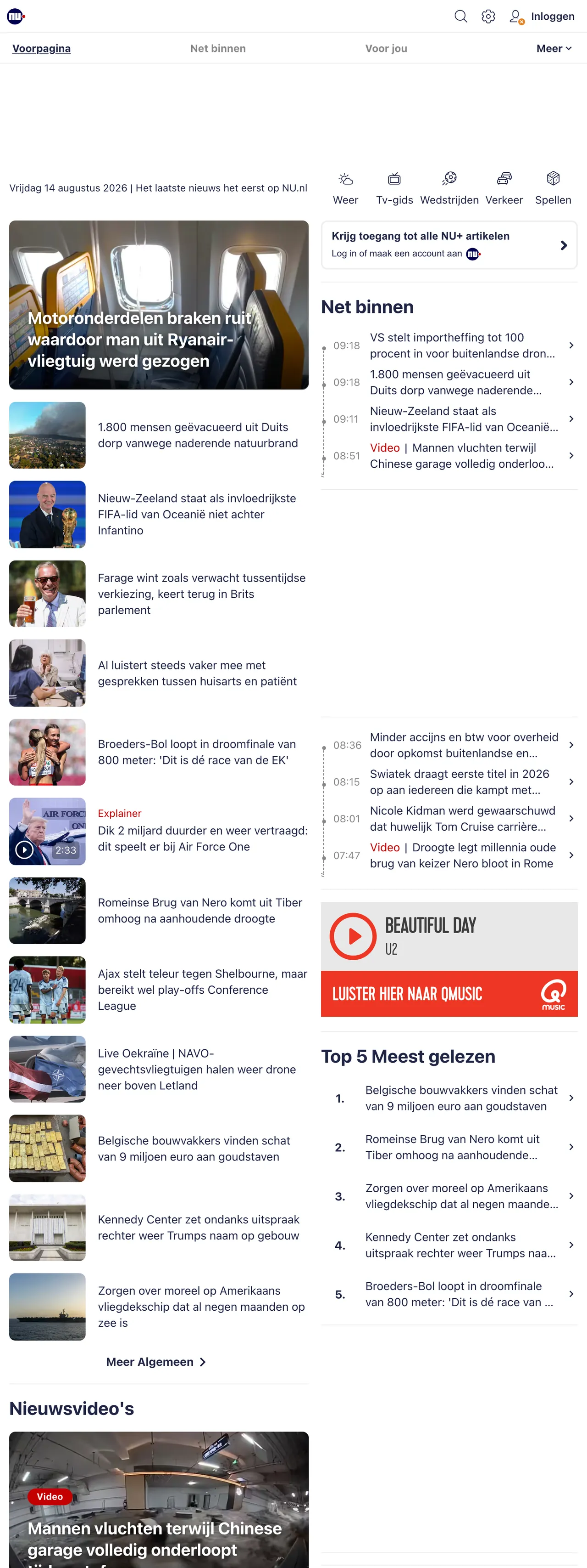 Screenshot of the NU.nl front page
