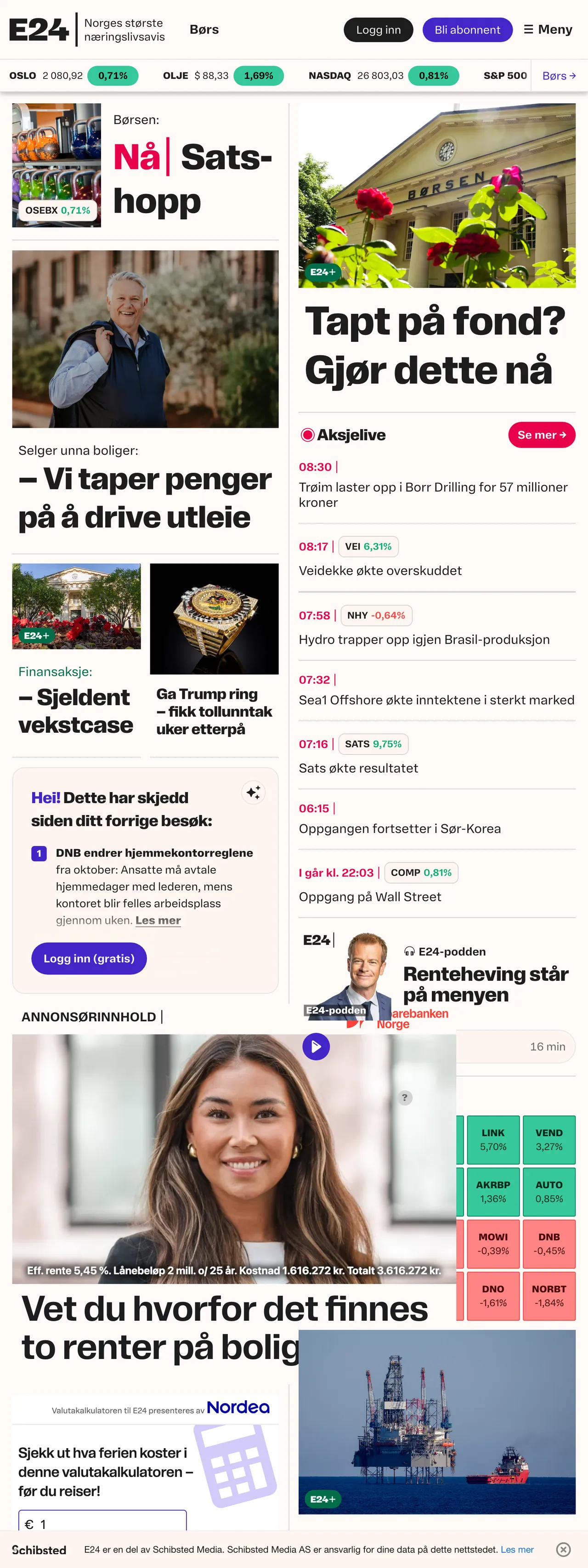 Screenshot of the E24 front page
