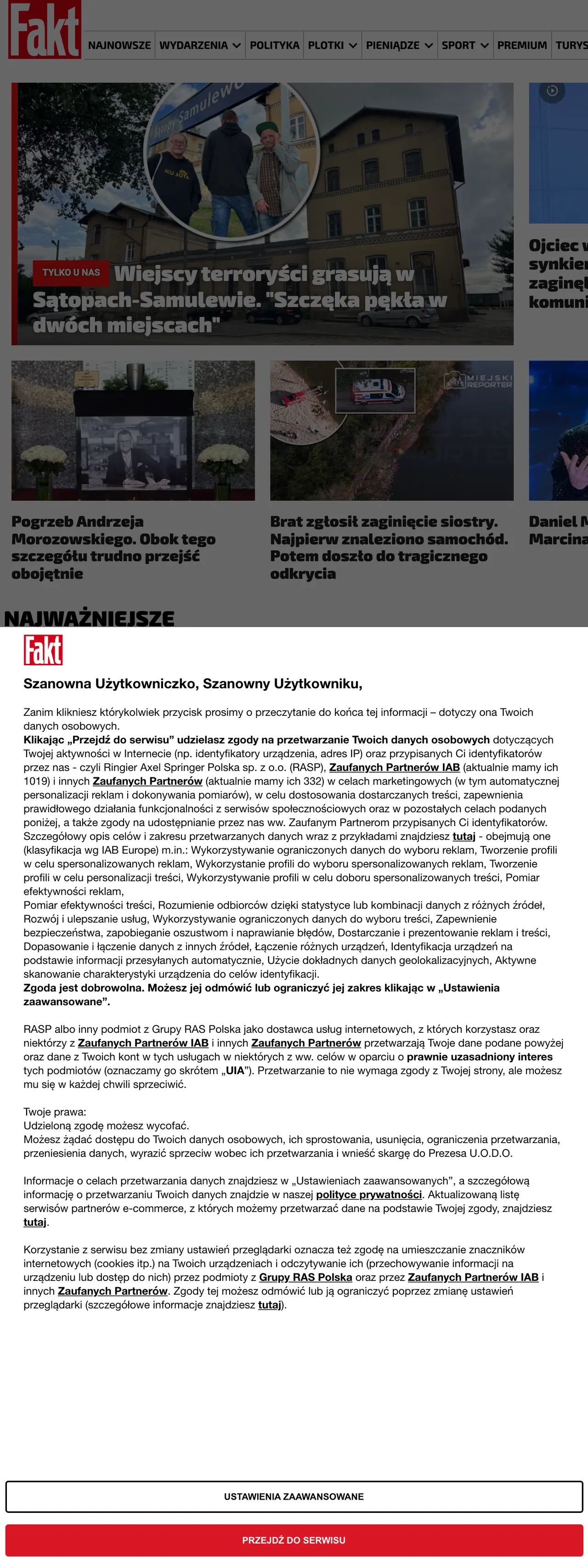 Screenshot of the Fakt front page
