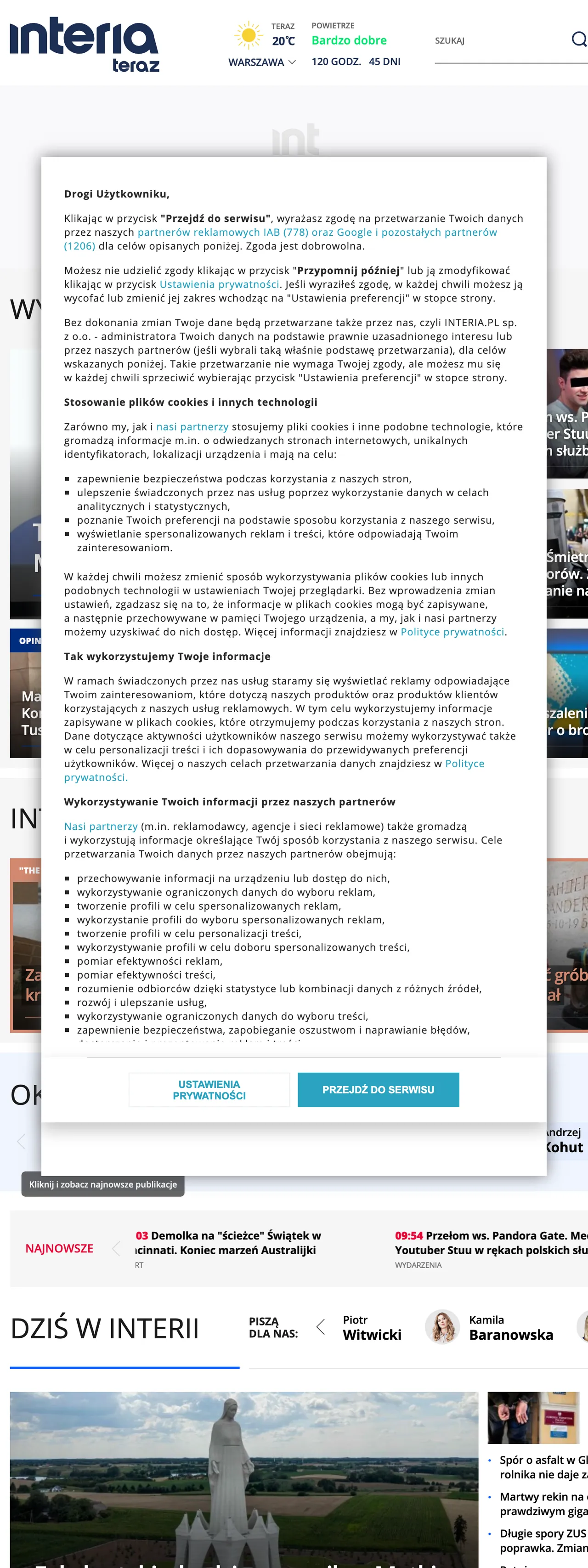 Screenshot of the Interia front page