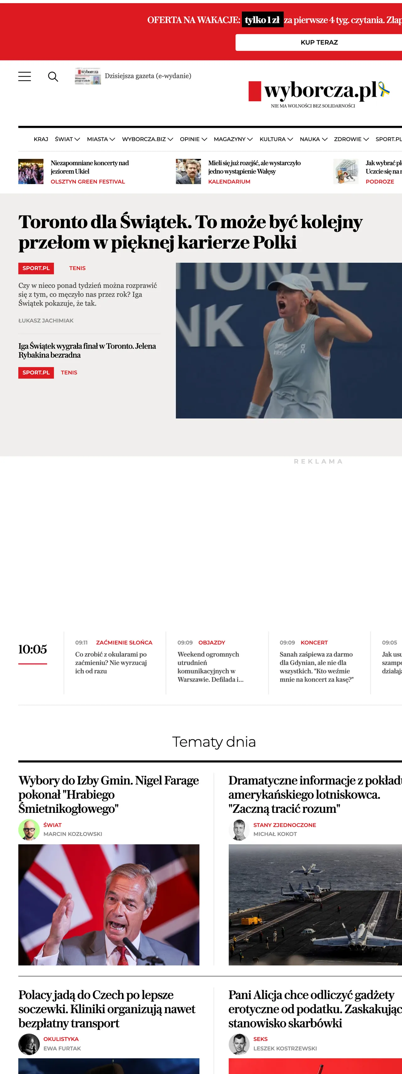 Screenshot of the Wyborcza front page
