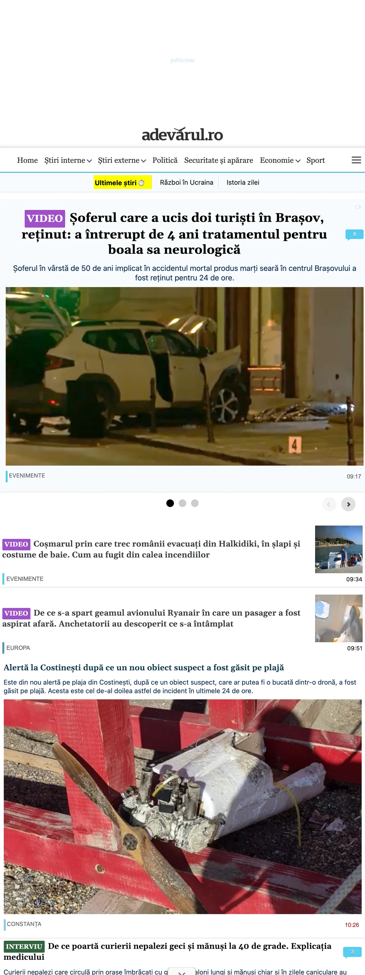 Screenshot of the Adevărul front page