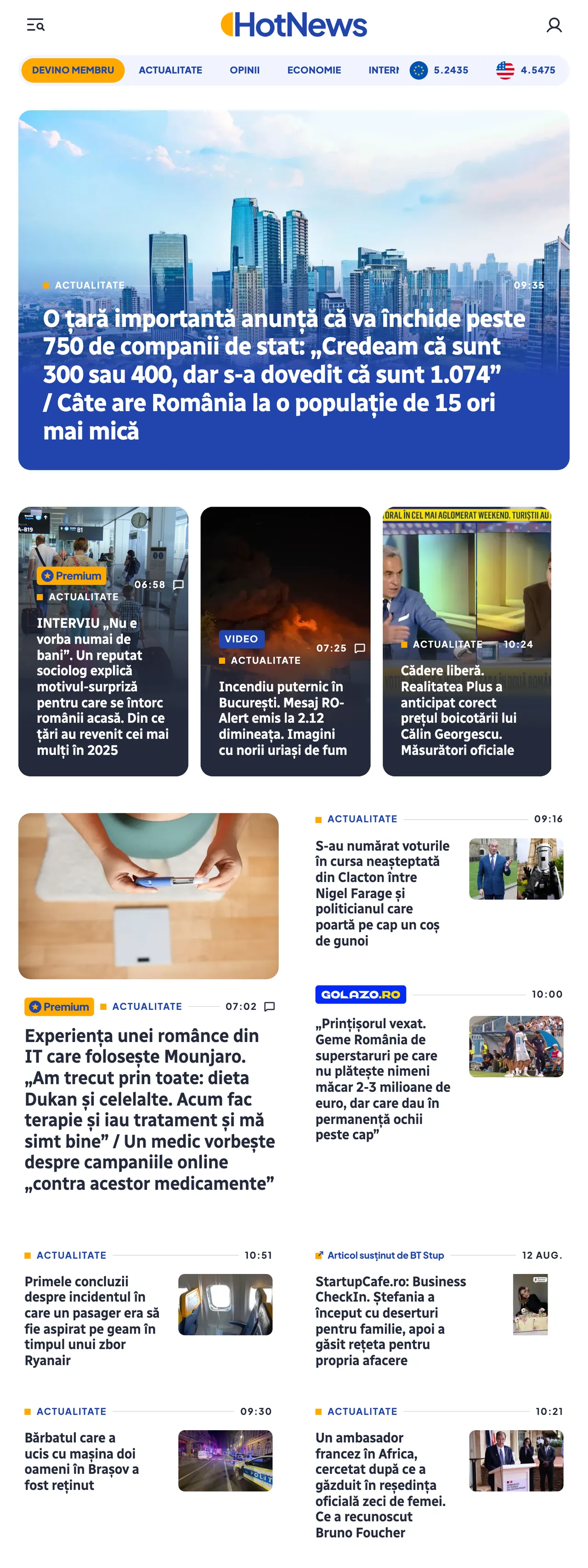 Screenshot of the HotNews.ro front page
