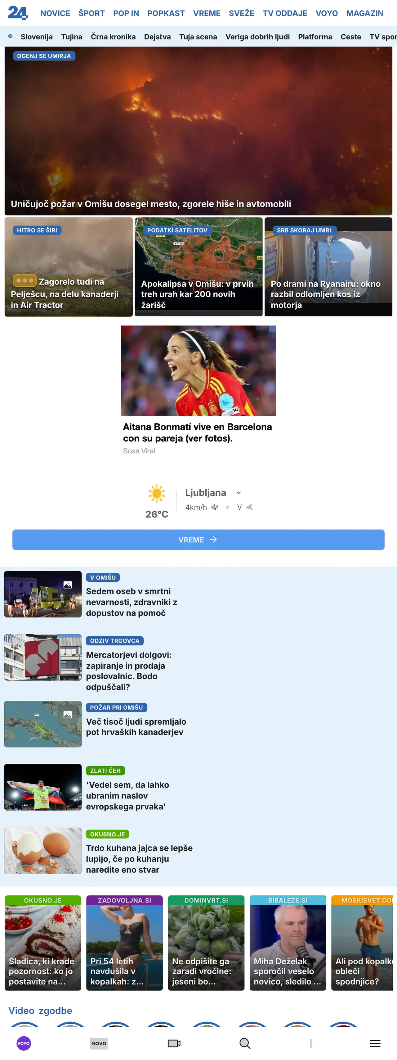 Screenshot of the 24ur front page