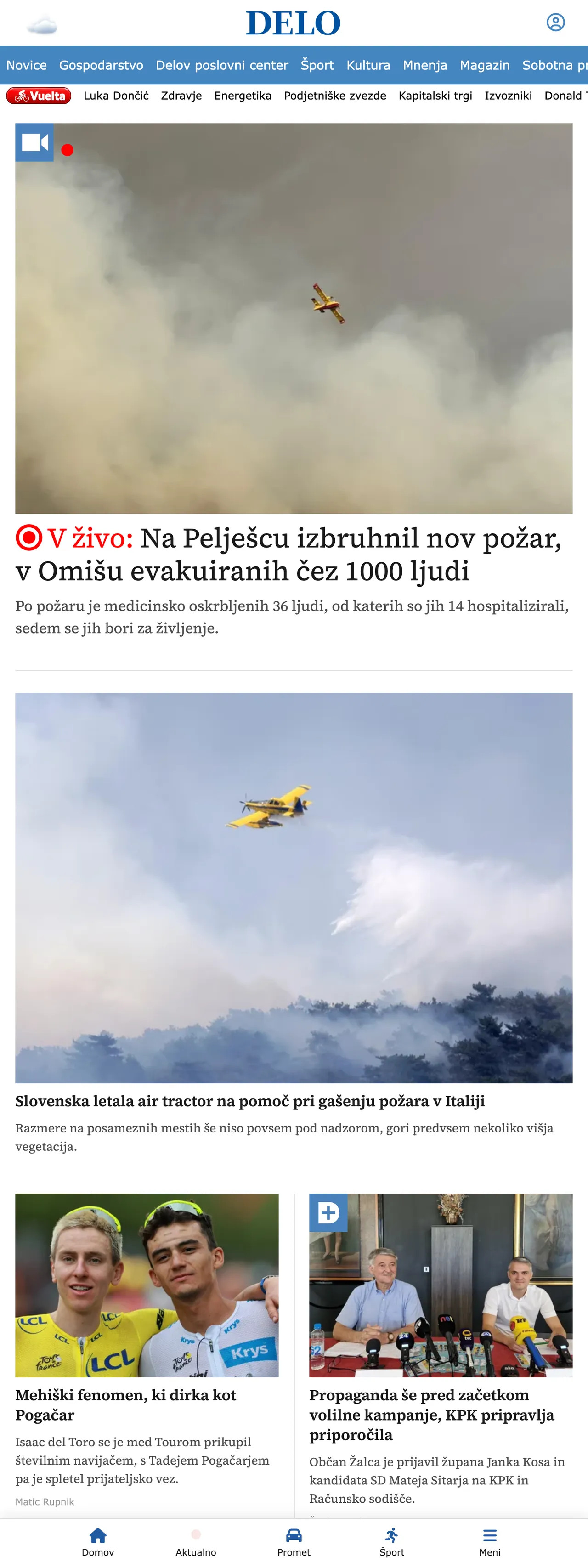 Screenshot of the Delo front page