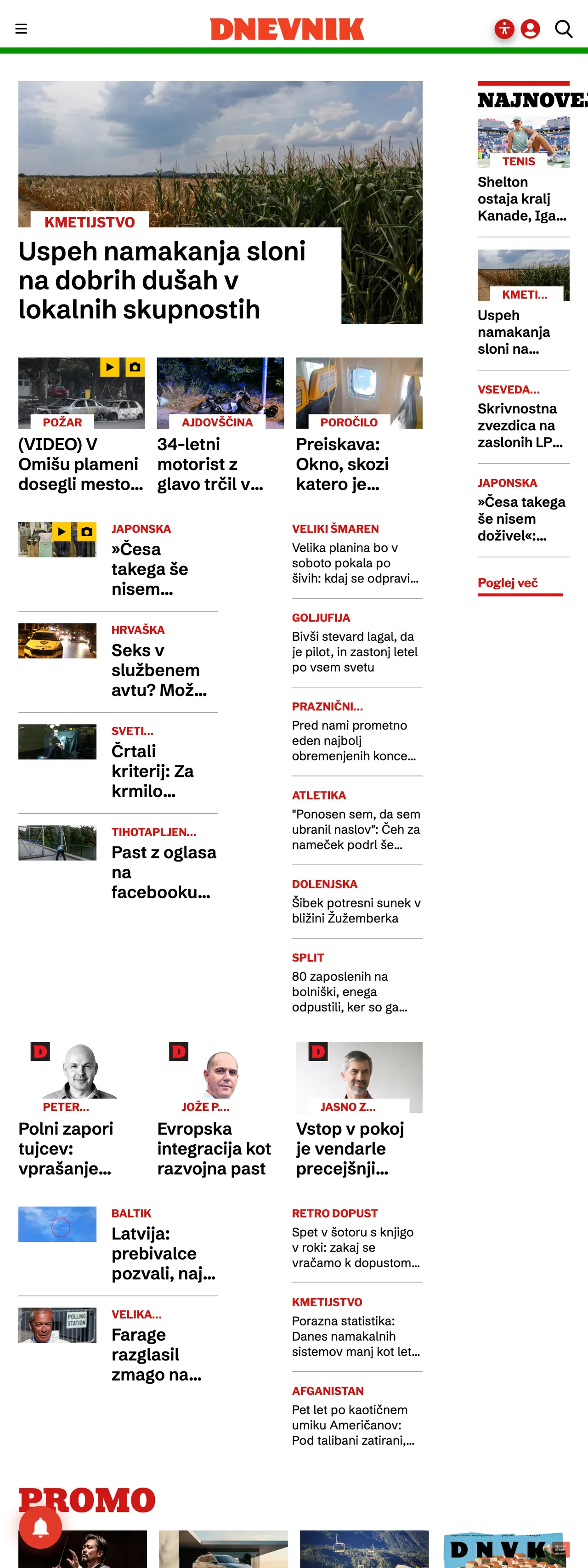 Screenshot of the Dnevnik front page