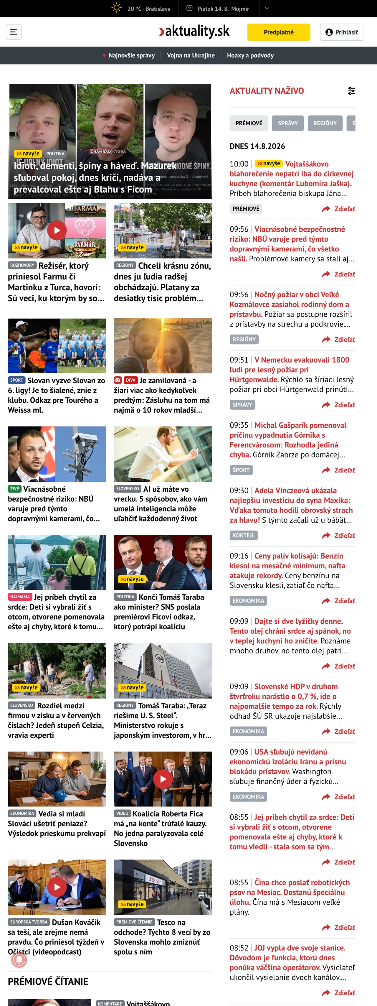 Screenshot of the Aktuality.sk front page