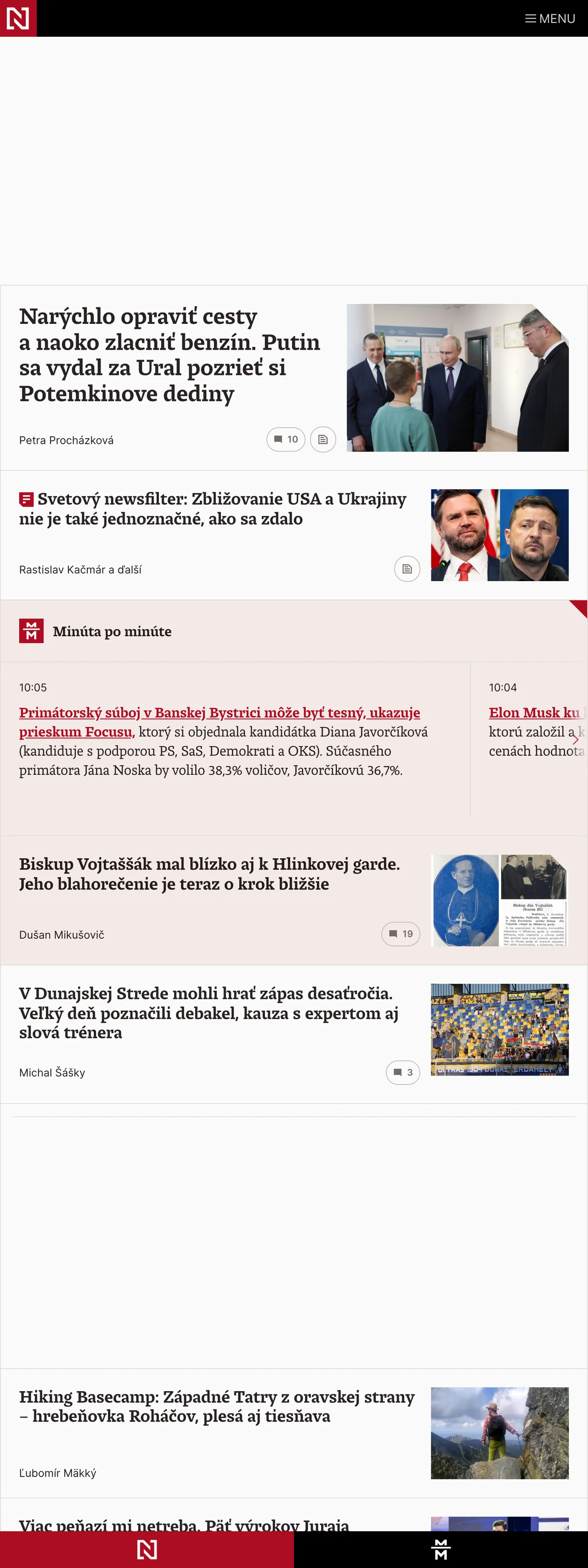 Screenshot of the Denník N front page