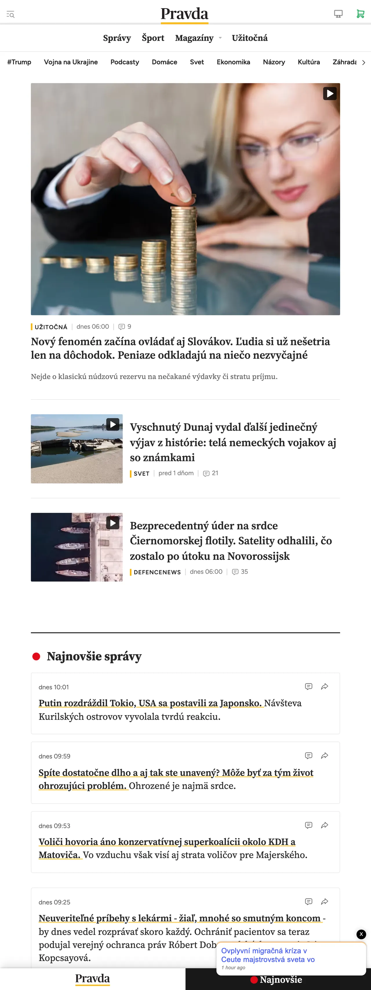 Screenshot of the Pravda front page