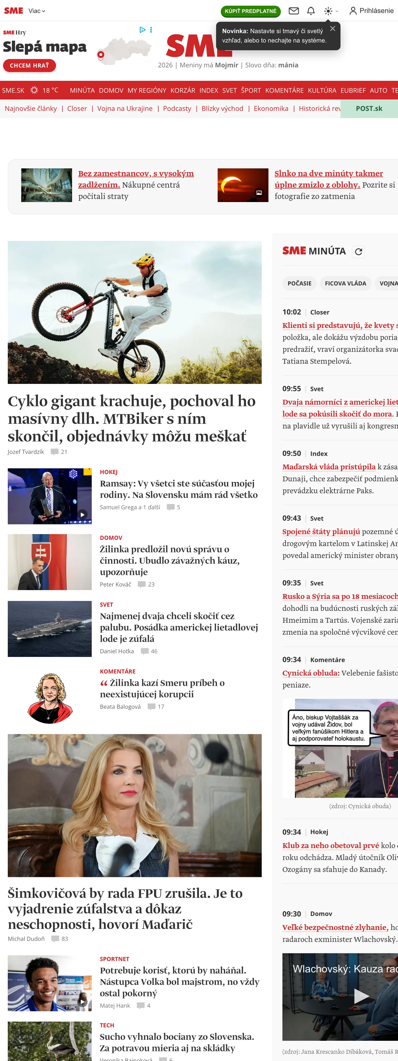 Screenshot of the SME front page