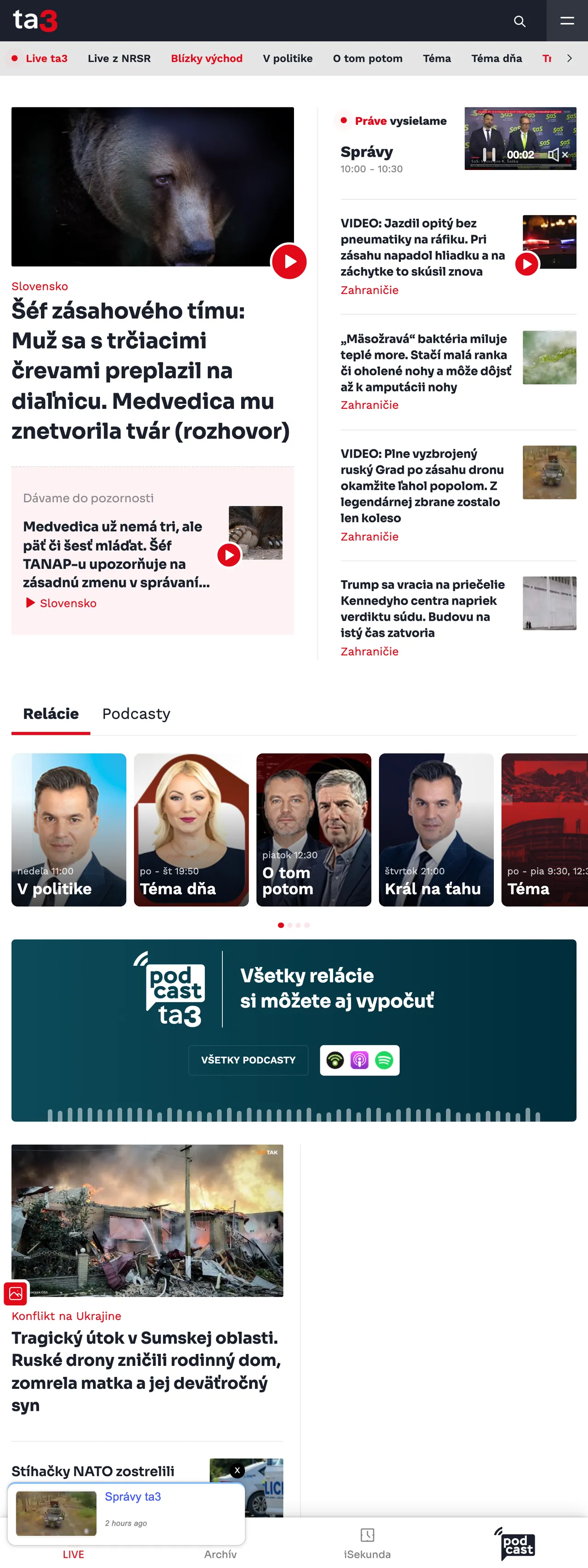 Screenshot of the TA3 front page