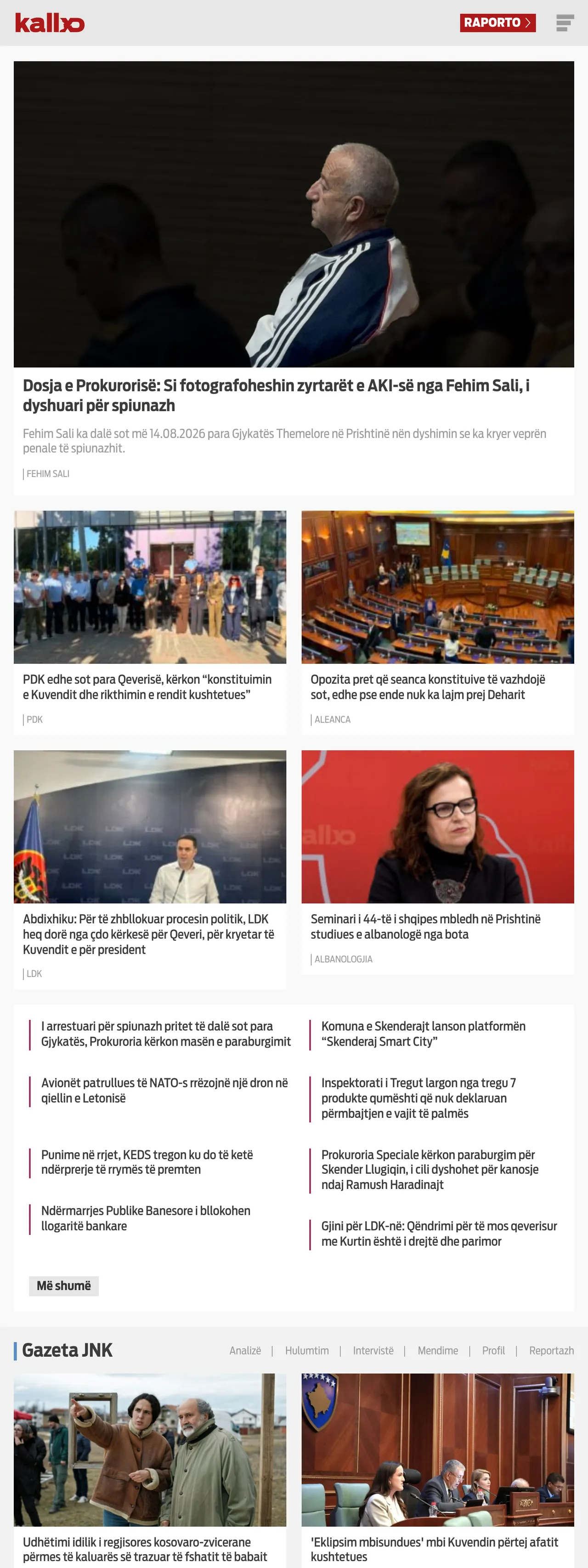 Screenshot of the Kallxo front page