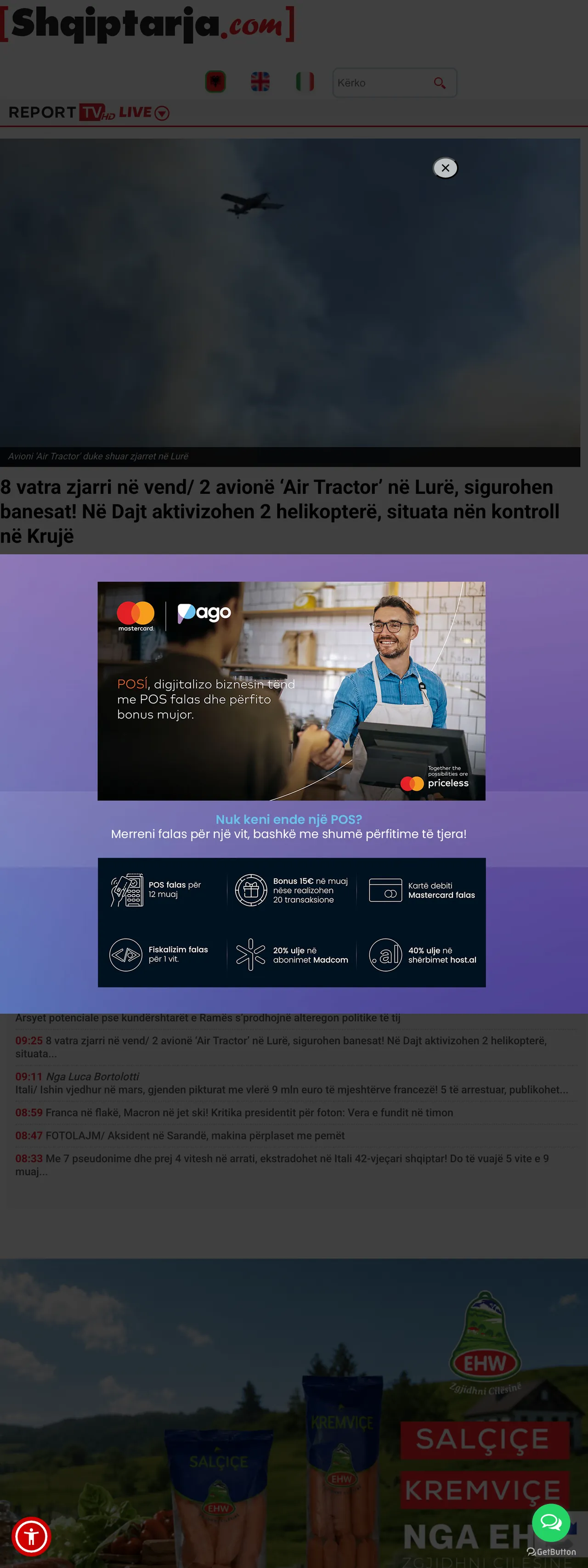 Screenshot of the Shqiptarja.com front page