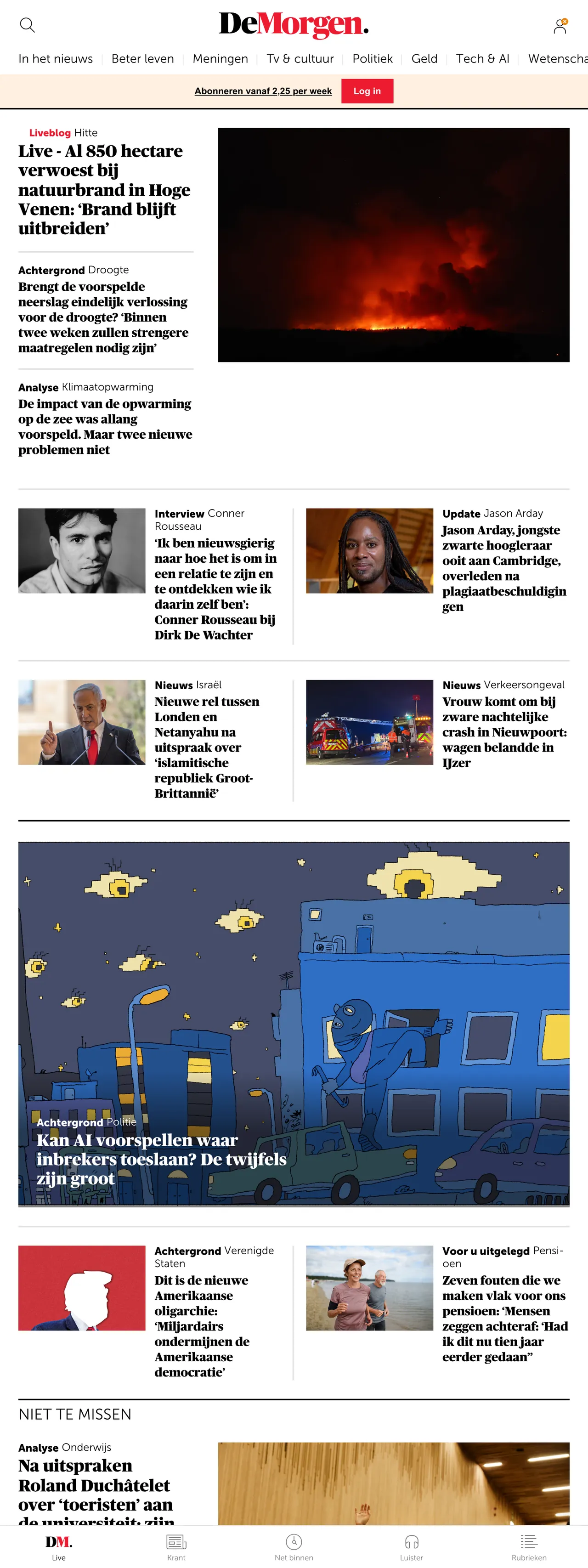 Screenshot of the De Morgen front page