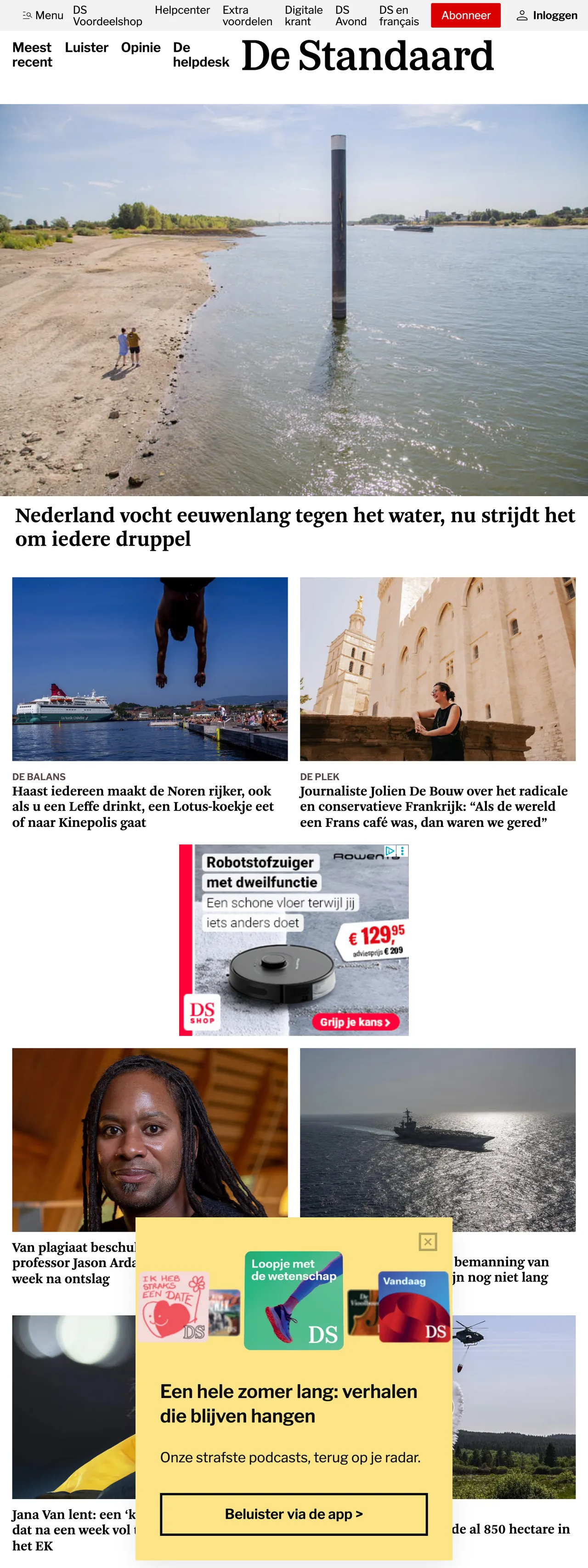 Screenshot of the De Standaard front page