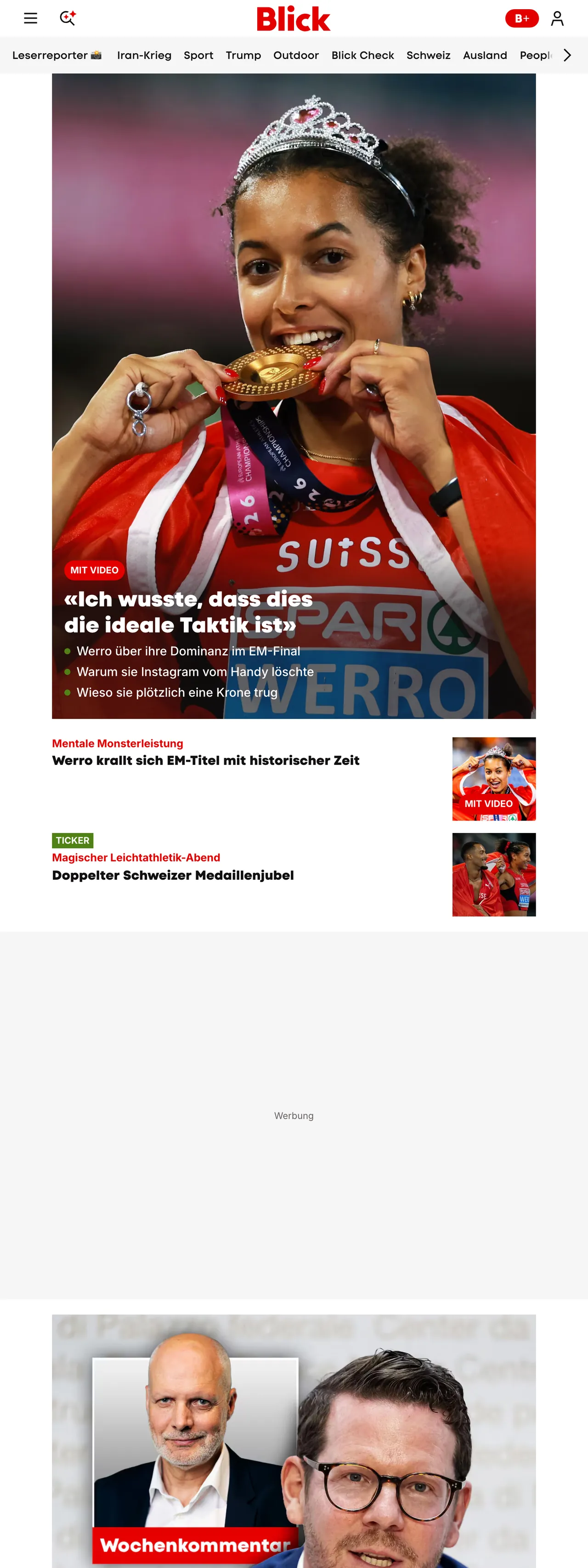 Screenshot of the Blick front page