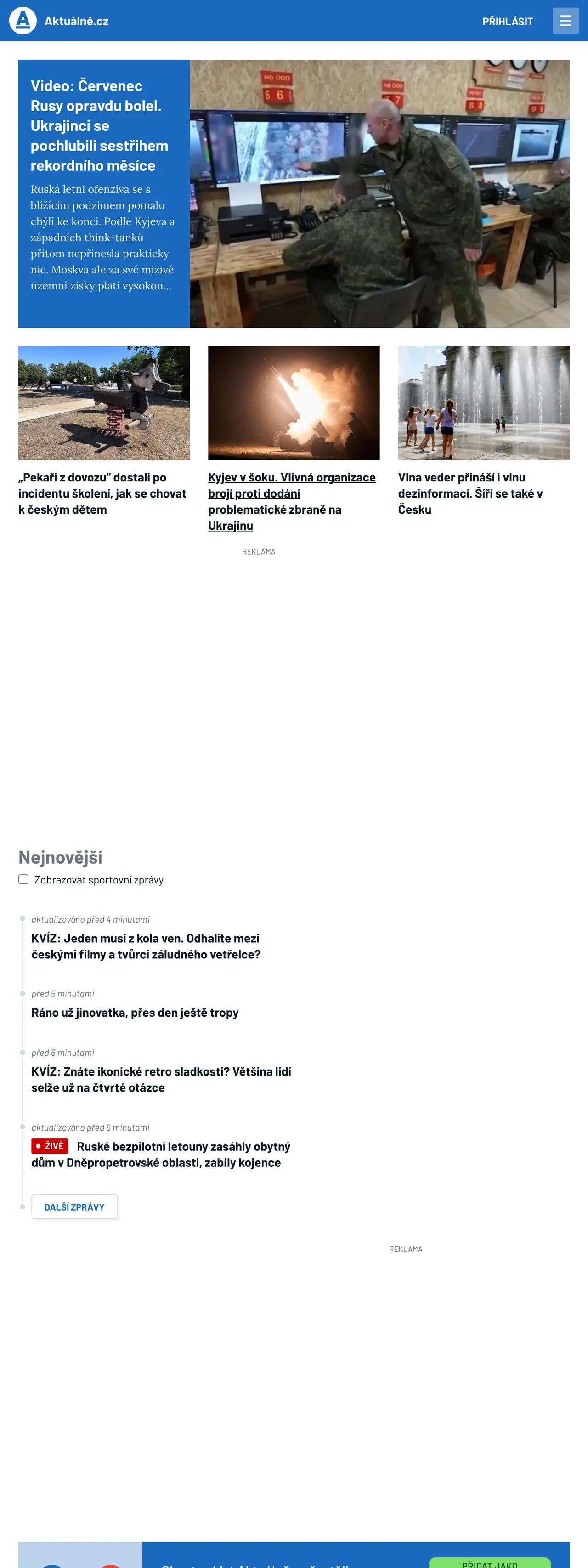 Screenshot of the Aktuálně.cz front page