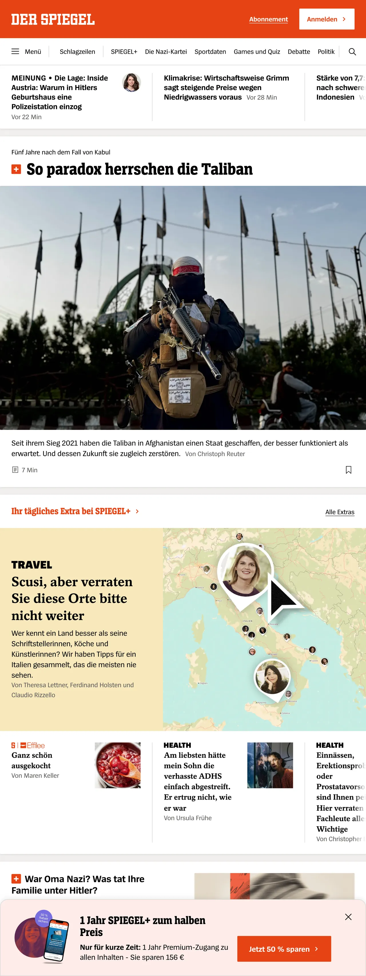 Screenshot of the DER SPIEGEL front page