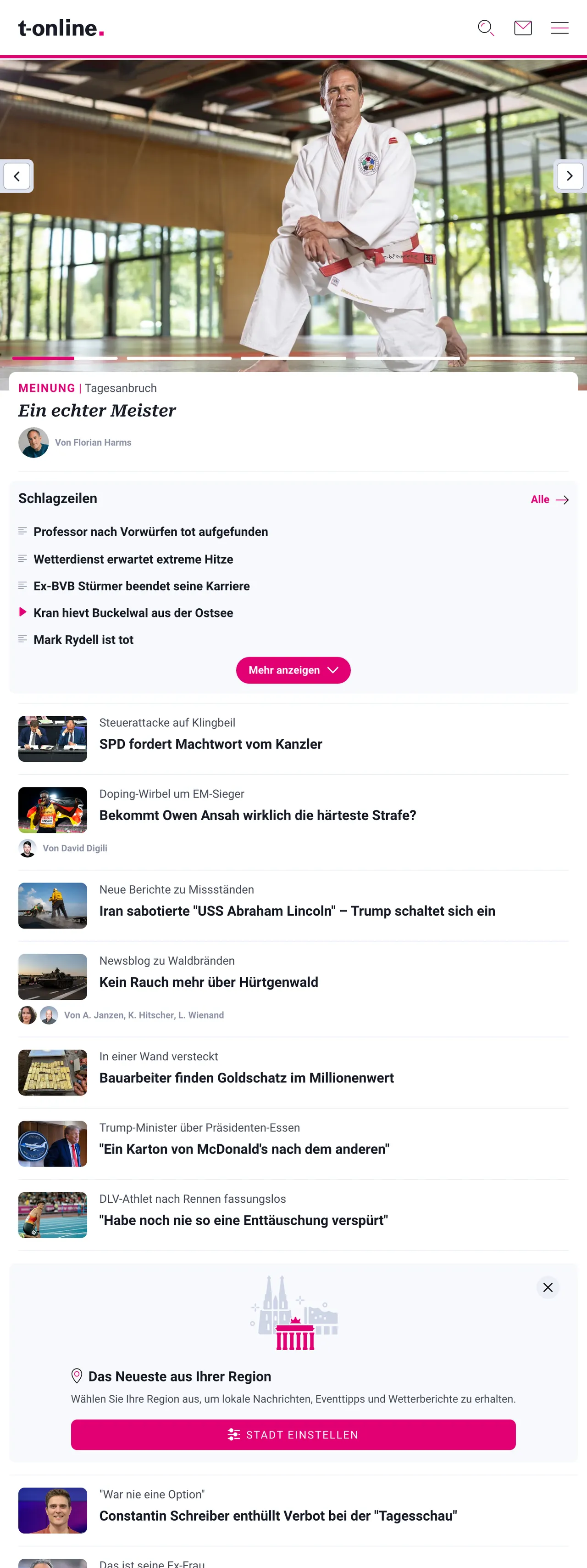Screenshot of the t-online front page
