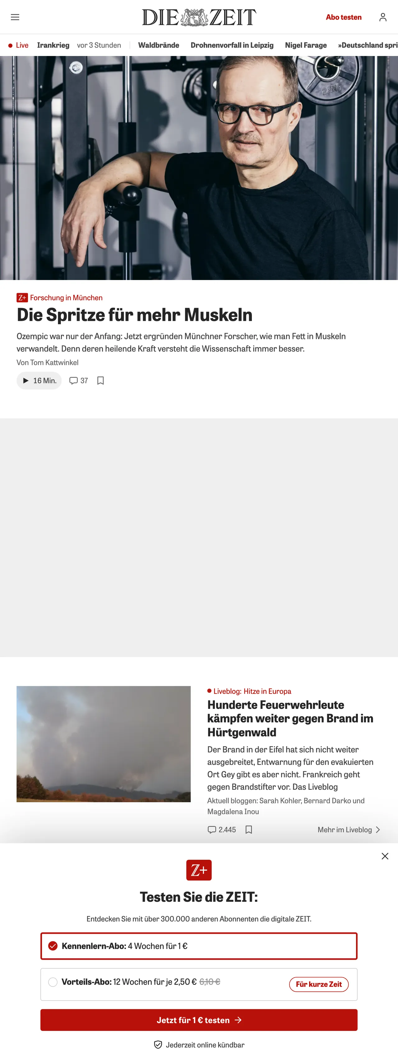 Screenshot of the ZEIT ONLINE front page