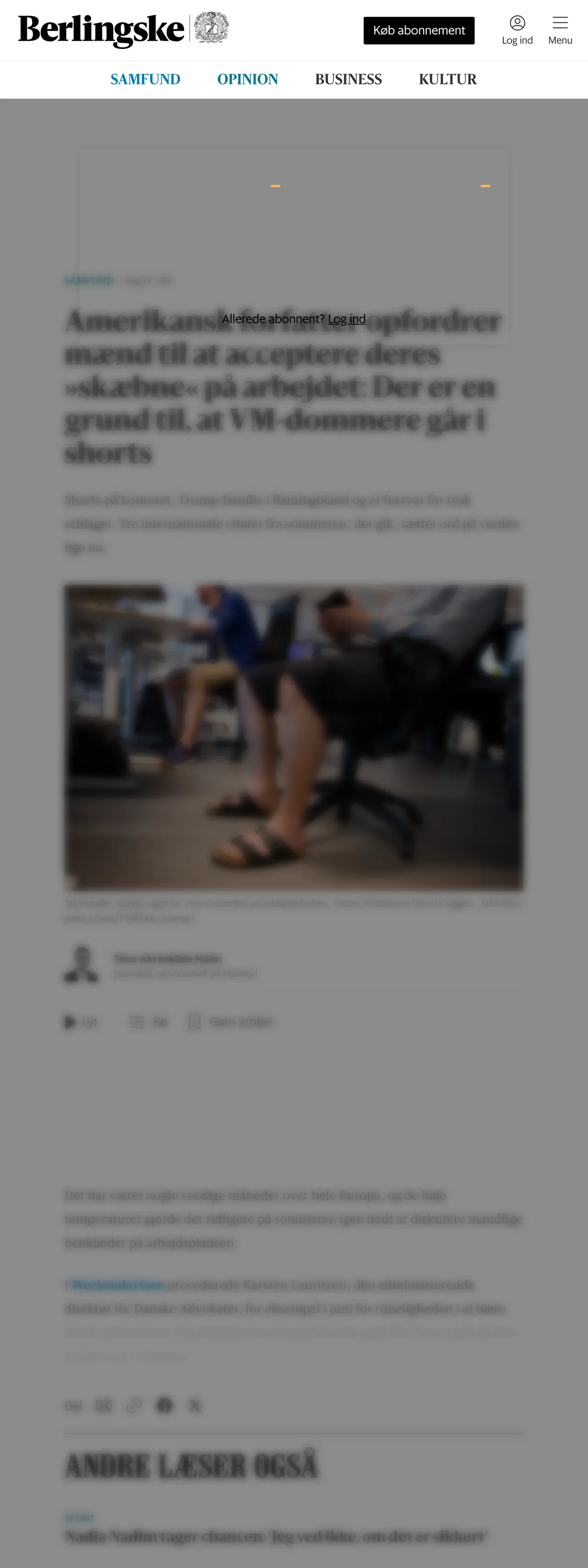 Screenshot of the Berlingske front page