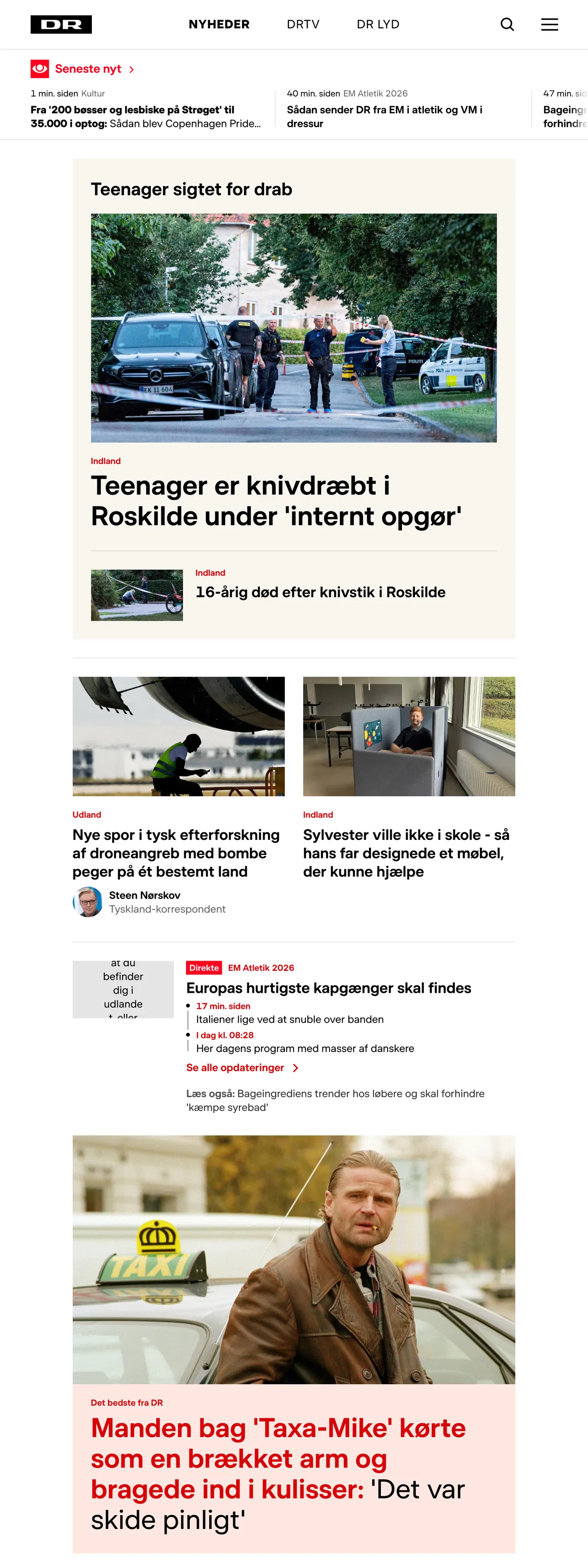 Screenshot of the DR front page