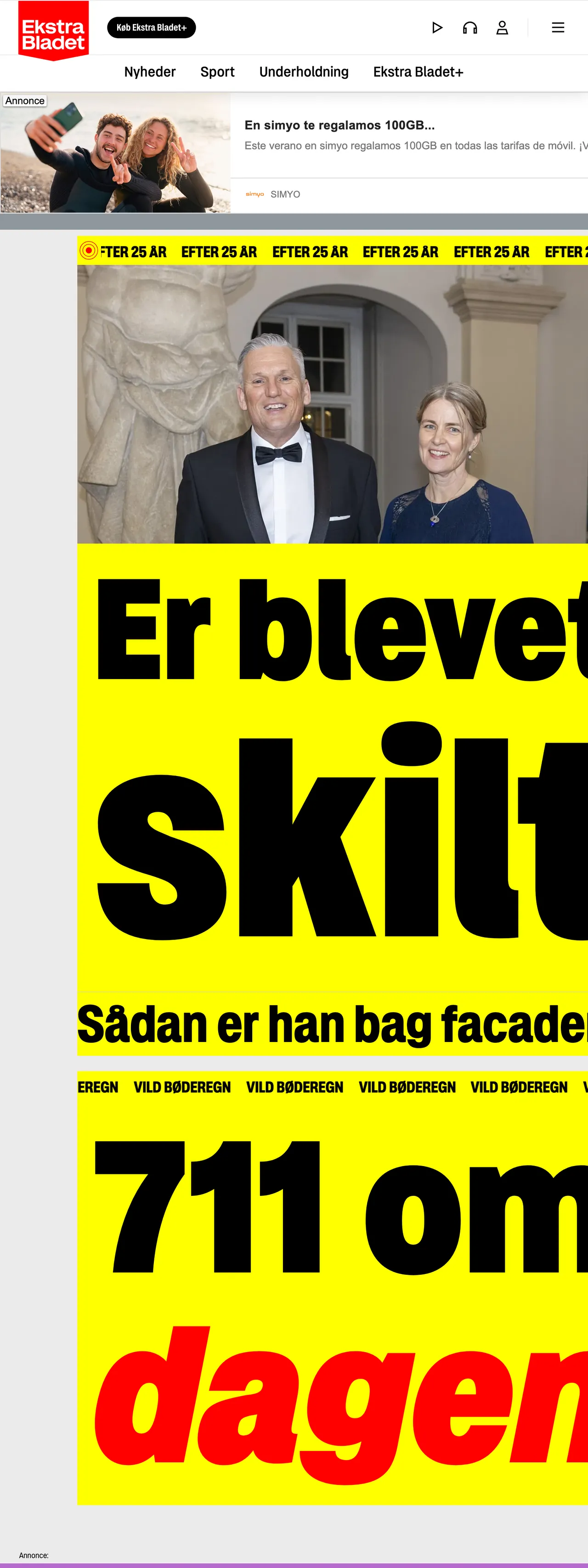 Screenshot of the Ekstra Bladet front page