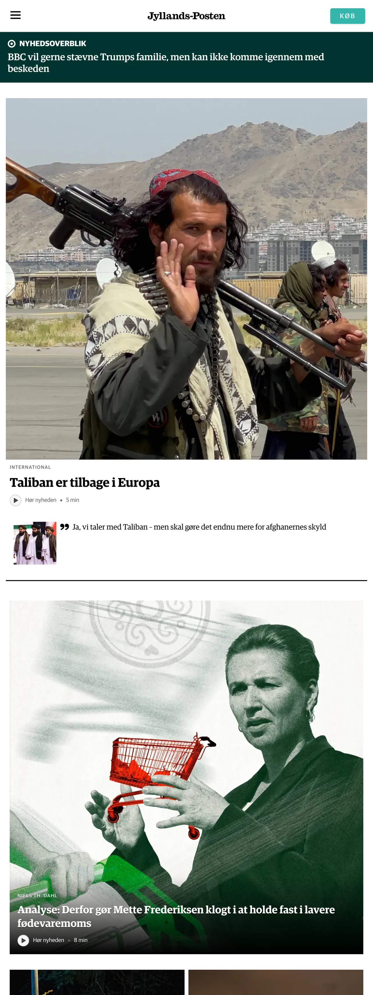 Screenshot of the Jyllands-Posten front page