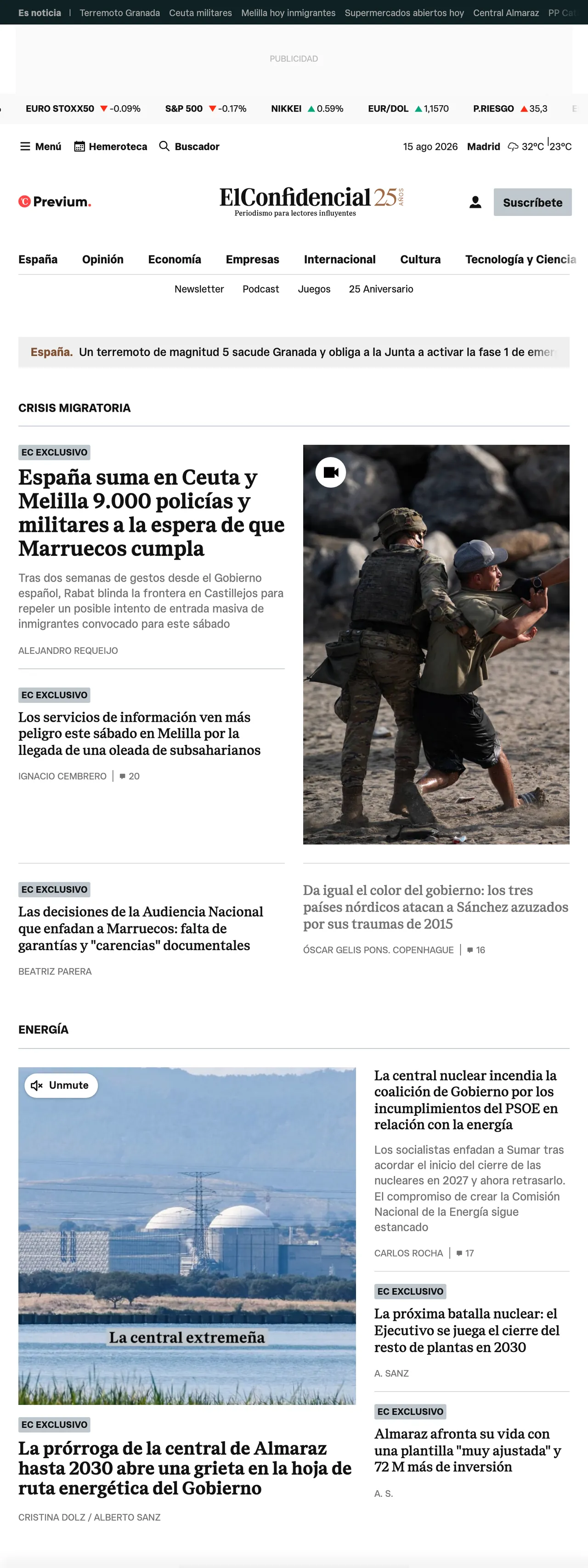 Screenshot of the El Confidencial front page