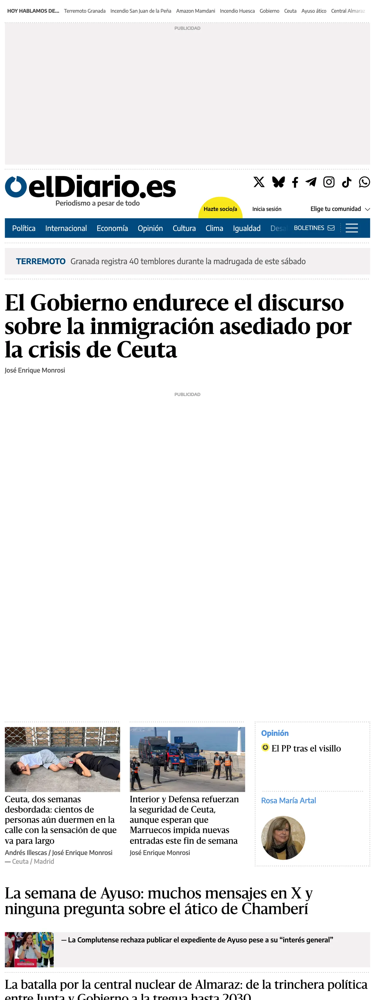 Screenshot of the elDiario.es front page