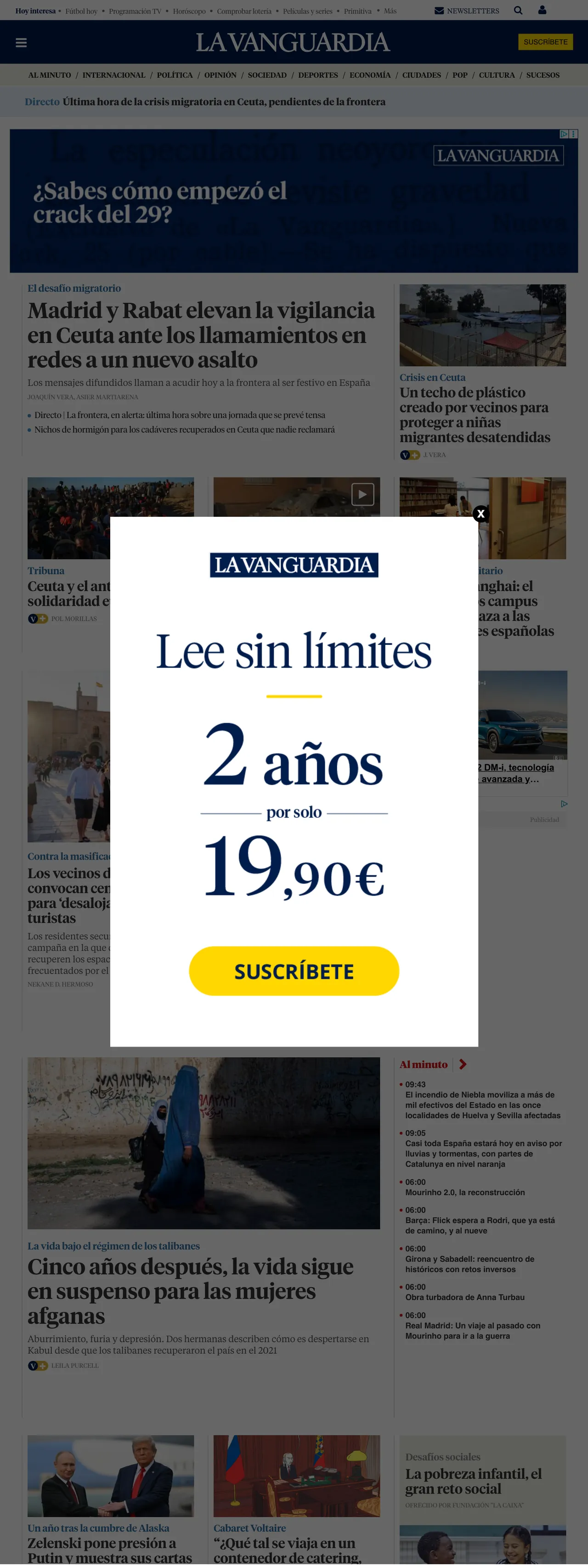 Screenshot of the La Vanguardia front page