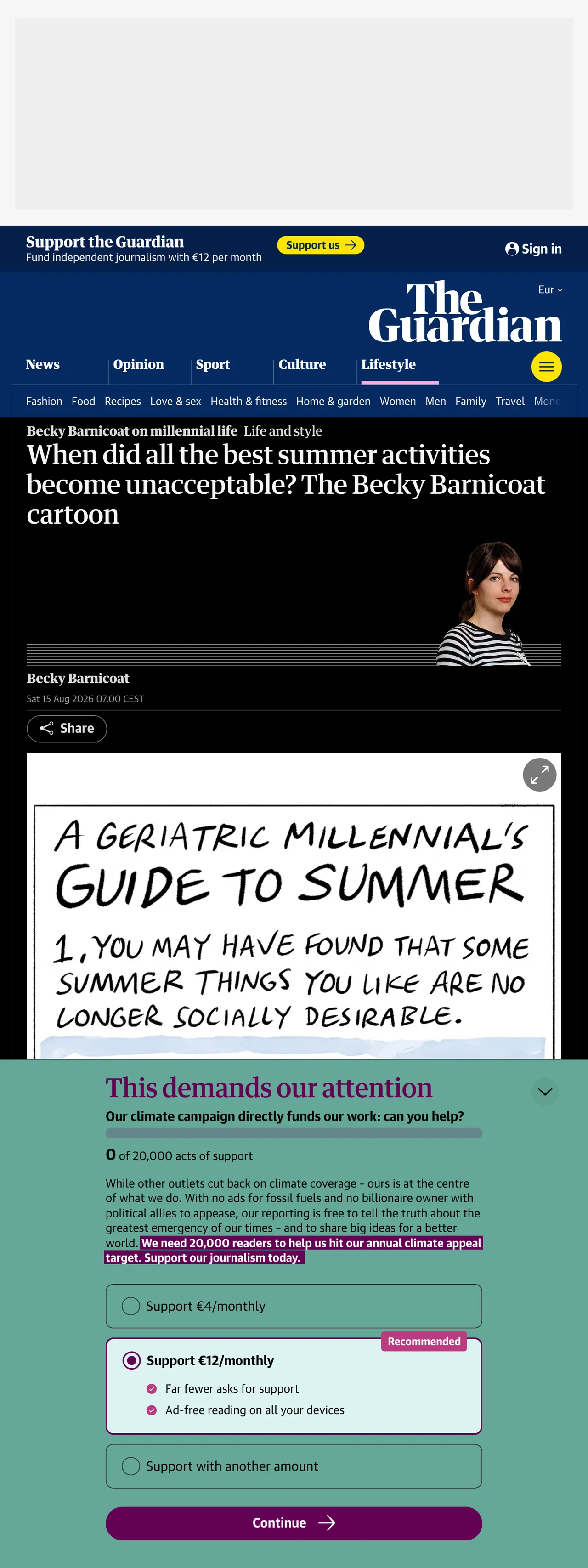 Screenshot of the The Guardian front page