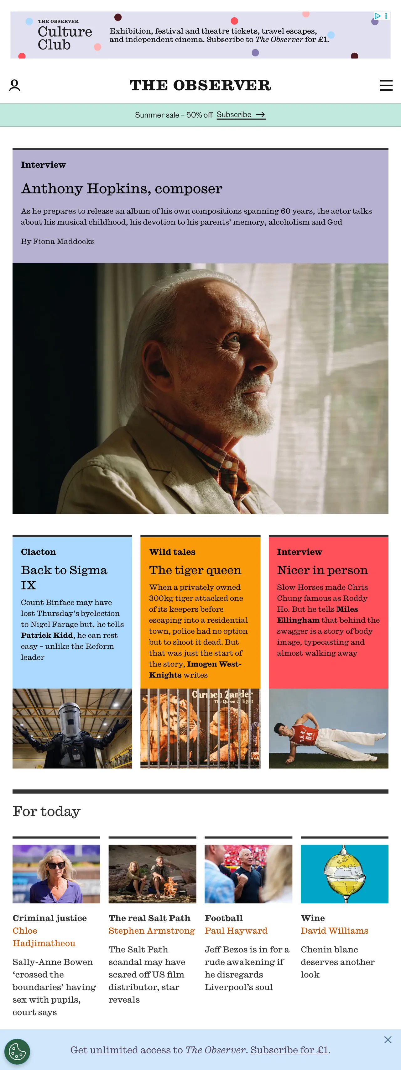 Screenshot of the The Observer front page
