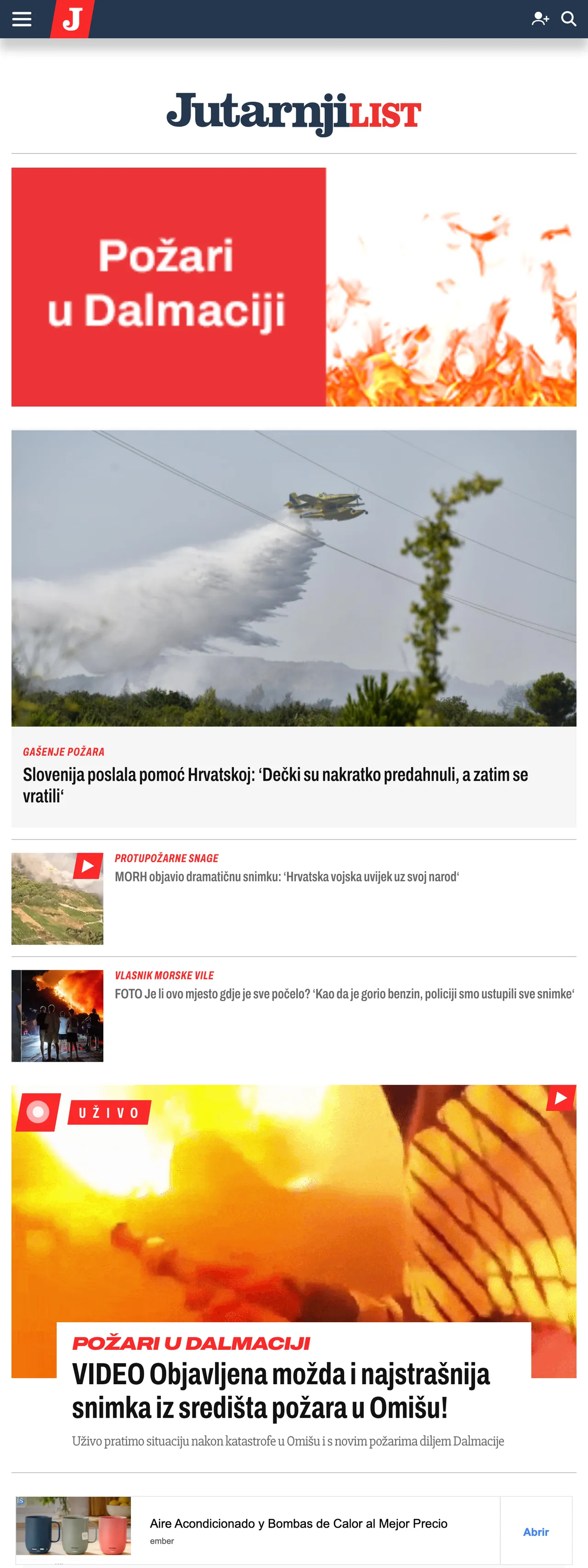 Screenshot of the Jutarnji list front page