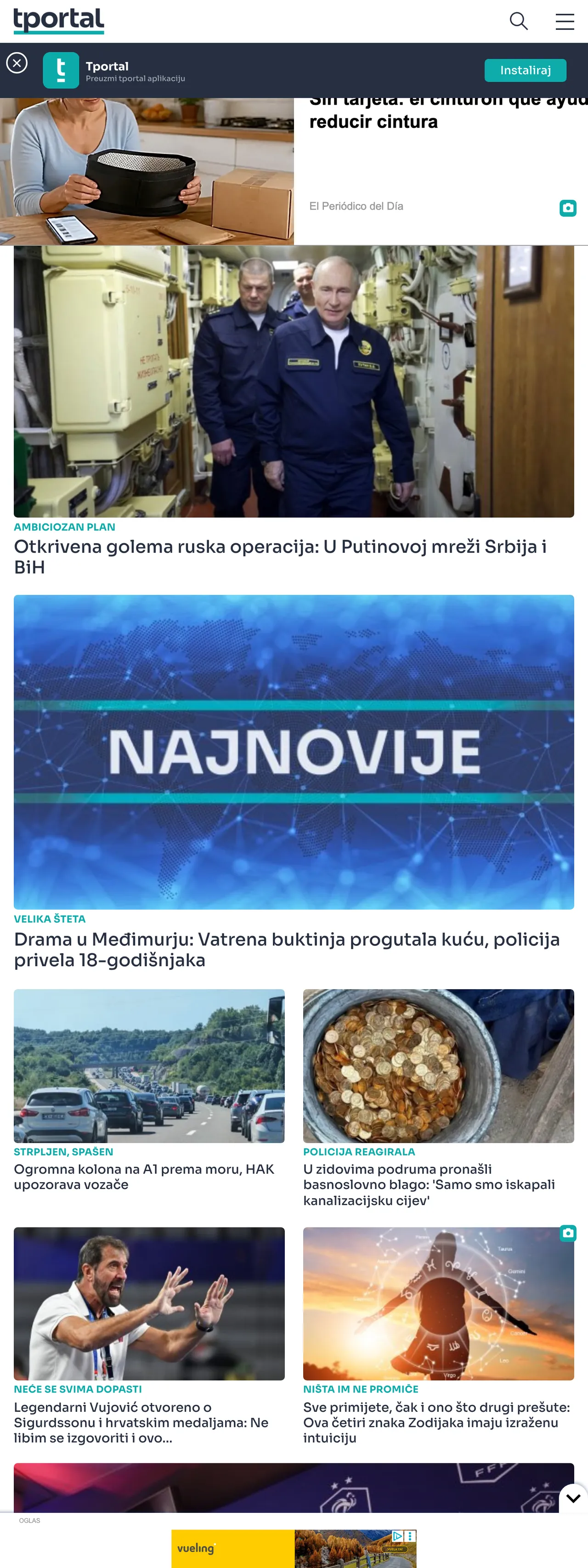 Screenshot of the tportal front page