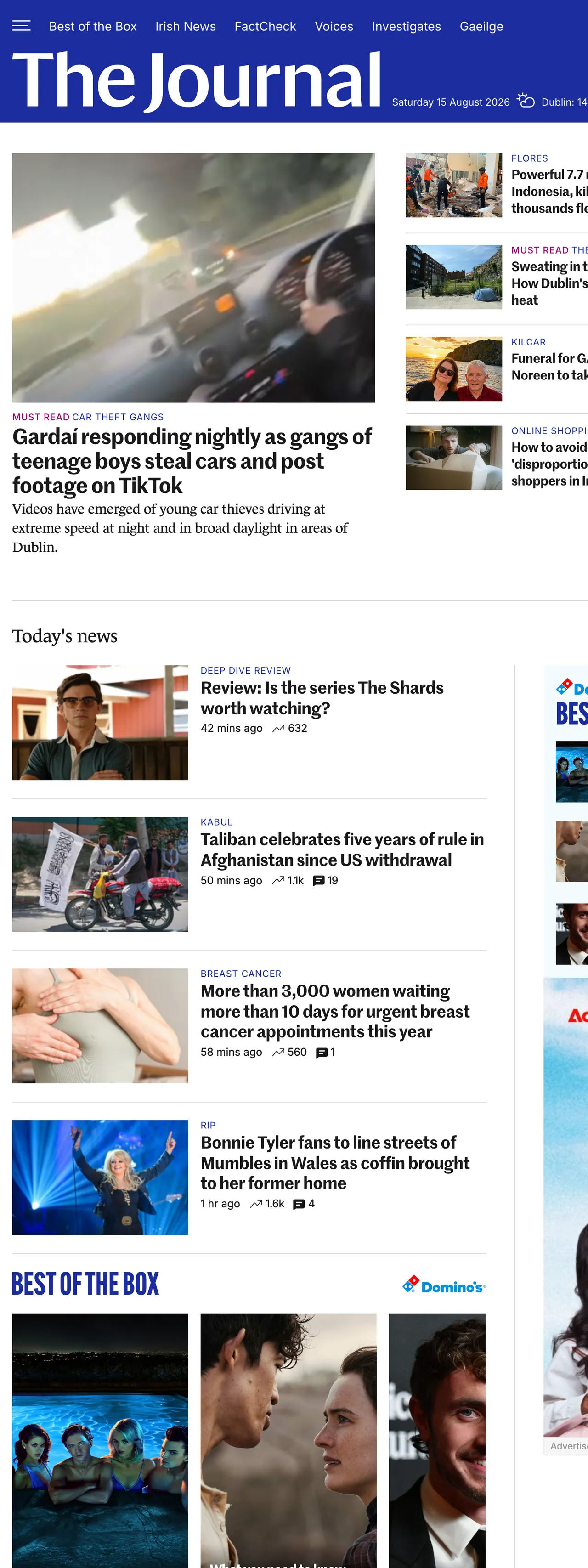 Screenshot of the TheJournal.ie front page